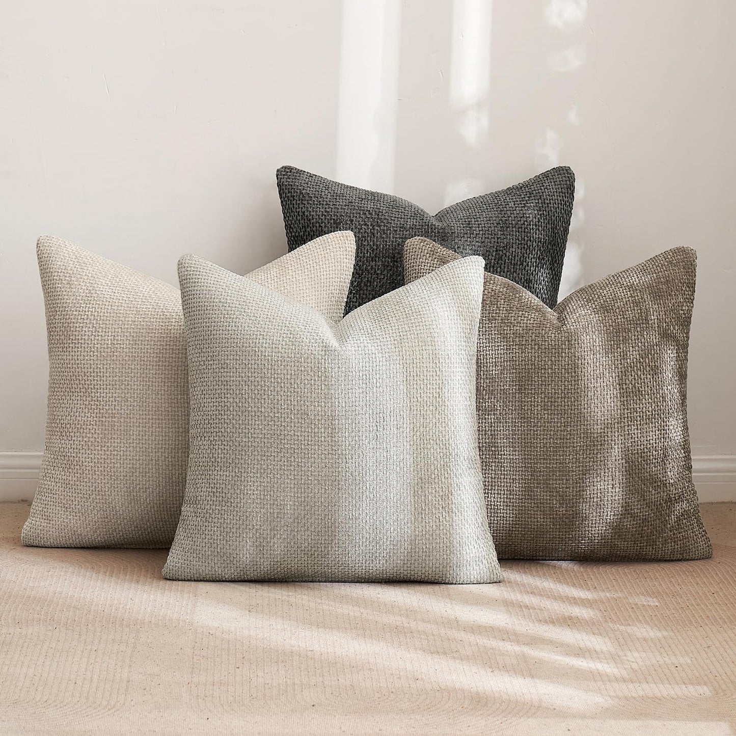 MIULEE Pack of 4 Couch Throw Pillow Covers 22x22 Inch Neutral Soft Decorative Chenille Pillow Covers Farmhouse Boho Accent Cushion Covers for Mid Century Modern Spring Decor Sofa Bedroom Living Room