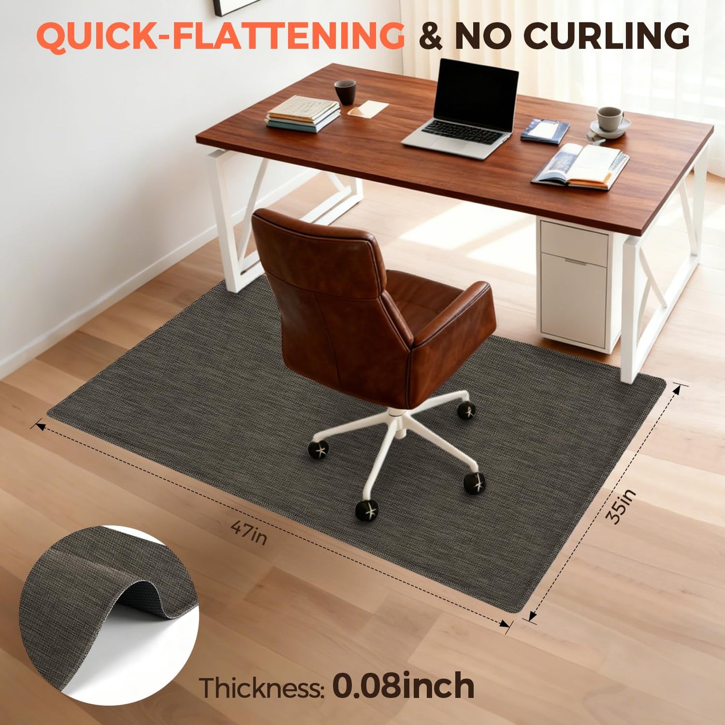 BAGAIL Office Chair Mat for Hardwood Floor, 35"x47" Heavy Duty Computer Chair Mat - Fast Flat & Smooth Glide - Non-Slip Desk Chair Floor Protector for Home Office - Dark Brown