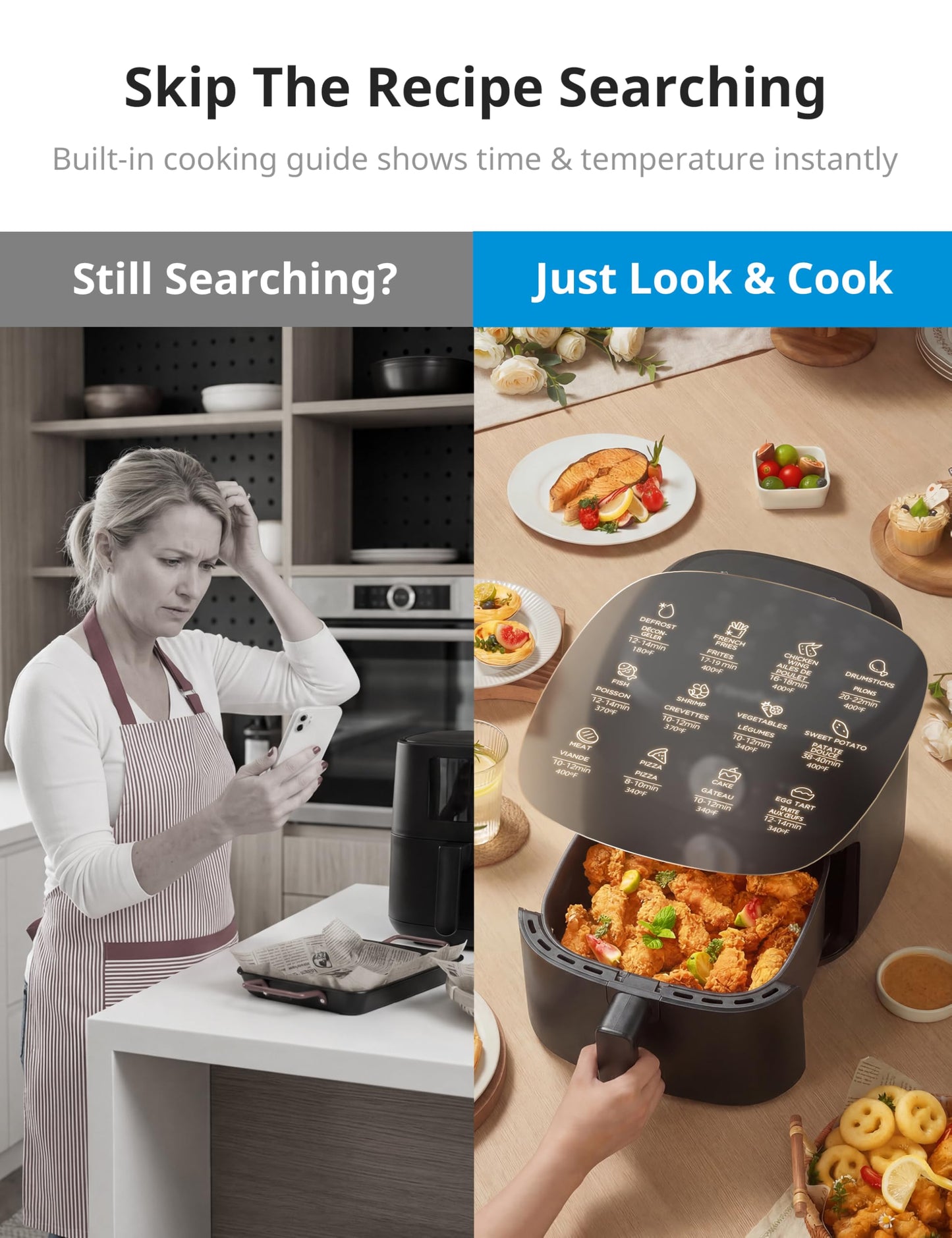 COMFEE' Compact 2.1 Quart Air Fryer with 12 Presets Menu Options, Adjustable Timer & Temperature Control 180-400 degrees F, Dishwasher-Safe Nonstick Fry Basket