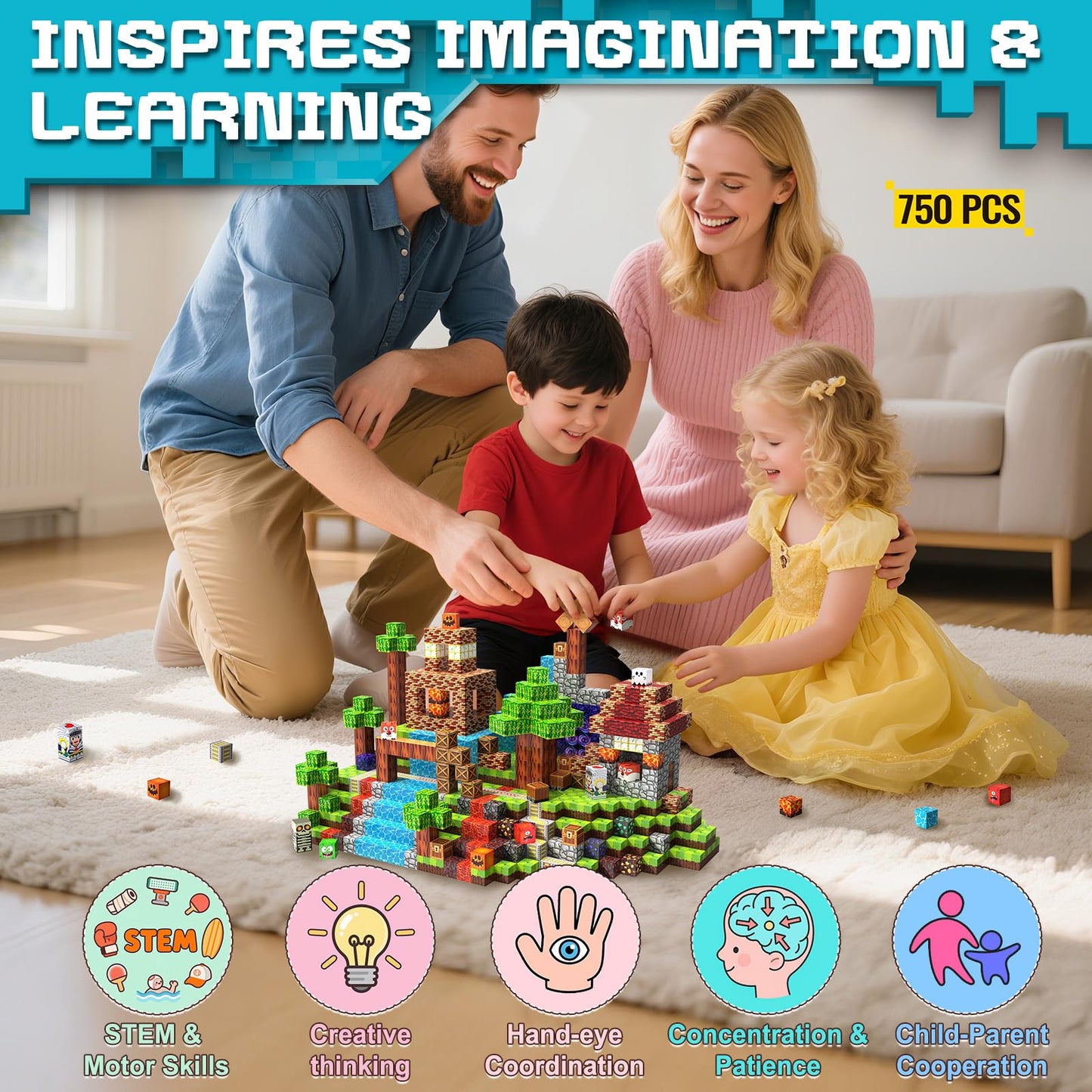 Magnetic Blocks, 150PCS Magnetic Building Blocks Cubes, STEM Magnet Blocks, Stacking Magnets Toy, Sensory Play Christmas Birthday Gifts for Boys and Girls Age 3+ Years Old