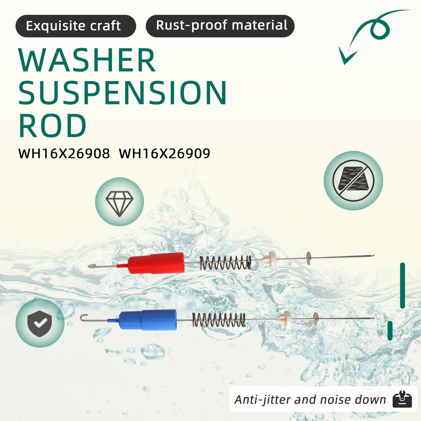 Riyhch WH16X26908 WH16X26909 Washer Suspension Rod 4 PCS Fit for Hotpoint for GE Washer for GTW220ACK7WW, GTW330ASK3WW, HTW240ASK5WS, HTW240ASK6WS