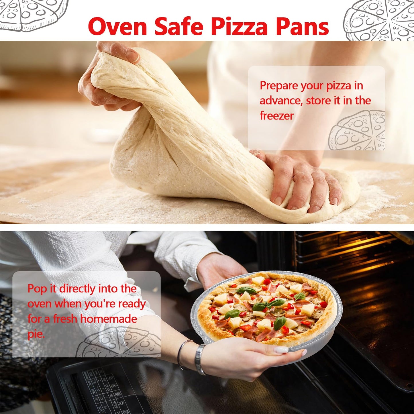 12 Inch Aluminum Pizza Pans, 25 Pack Disposable Round Foil Pizza Pan Trays, Oven & Freezer Safe Disposable Pizza Pan for Baking, Serving, Catering & Parties