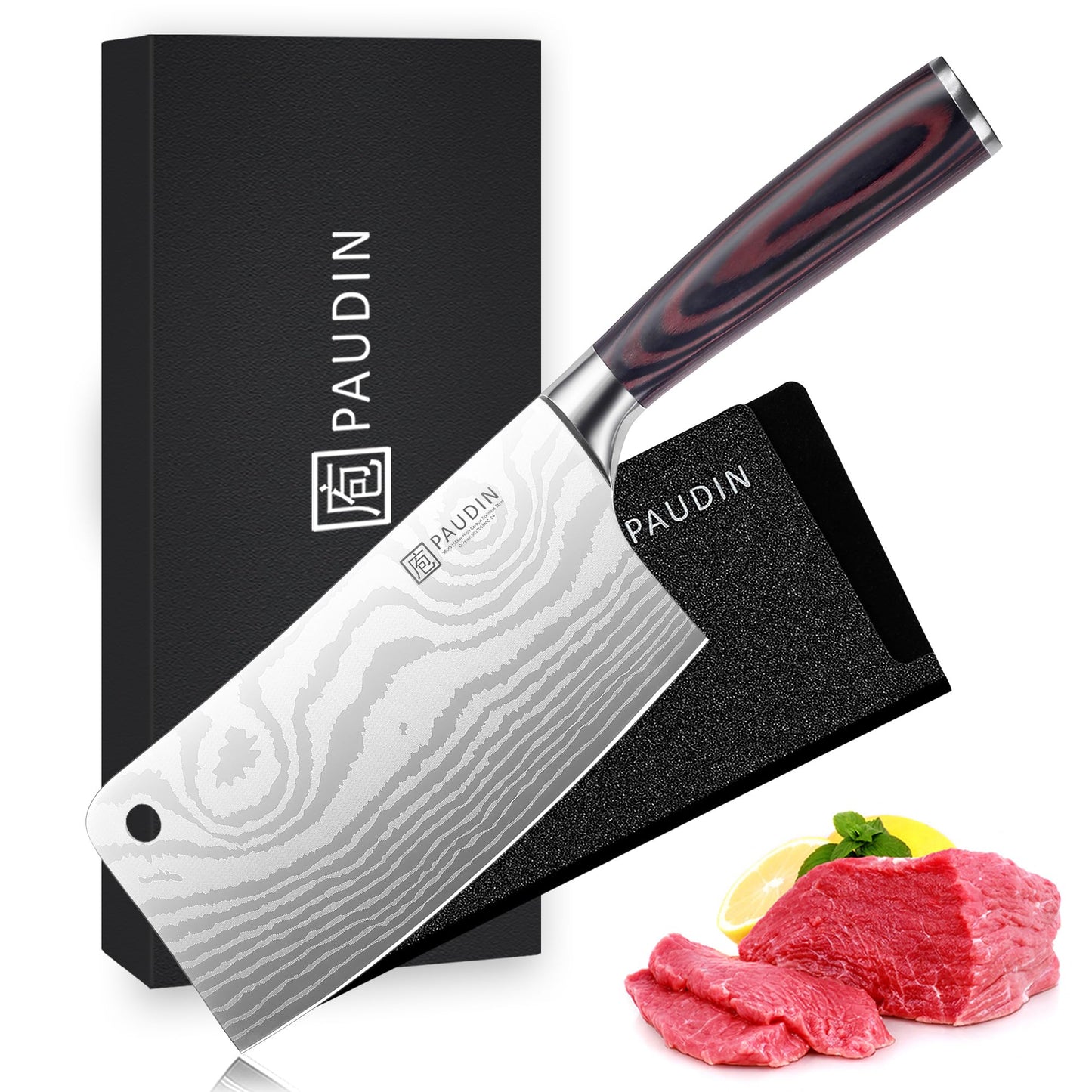 PAUDIN Cleaver Knife, Ultra Sharp Meat Cleaver 7 Inch, High Carbon Stainless Steel Butcher Knife with Wooden Handle, Chinese Cleaver for Meat Cutting Vegetable Slicing