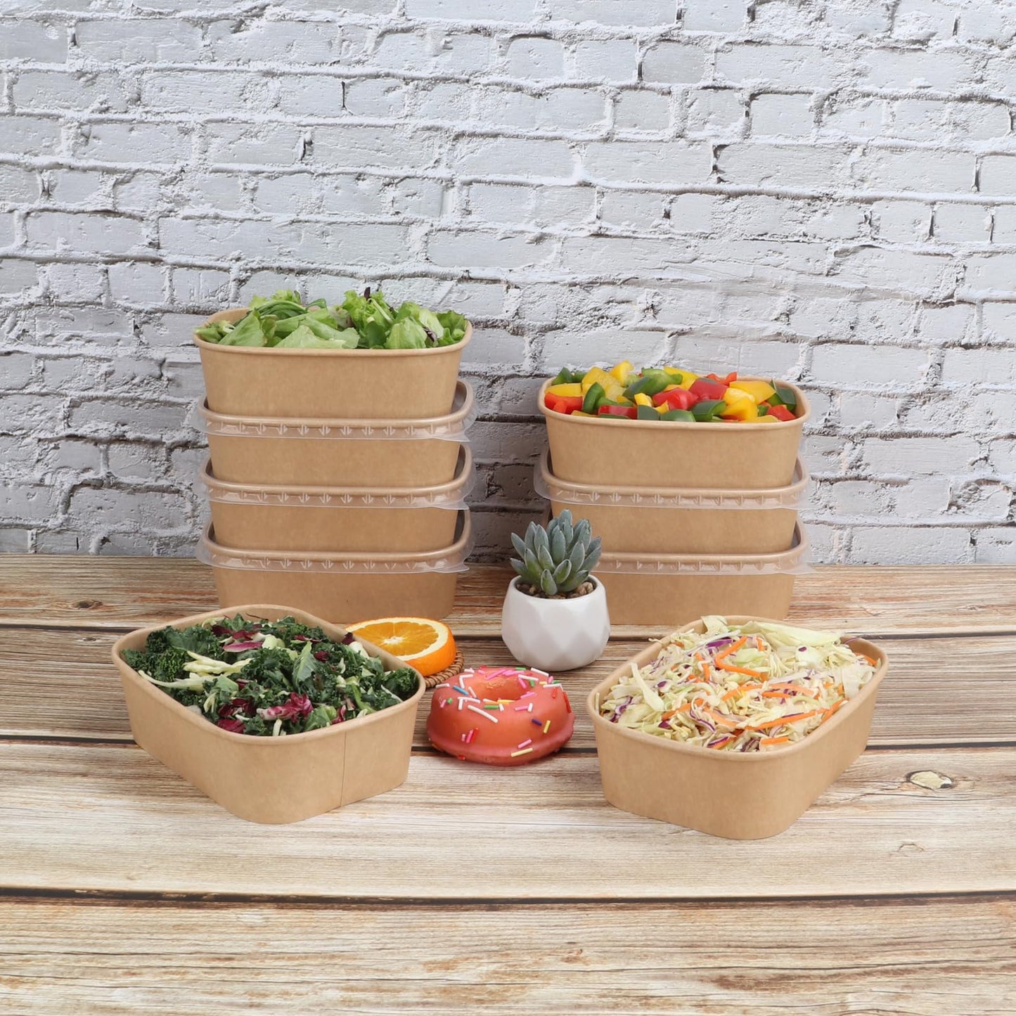 JAYEEY 22OZ Disposable Kraft paper bowls with lids, Rectangle Food containers Soup Bowls Party Supplies Treat Bowls 50 PACK