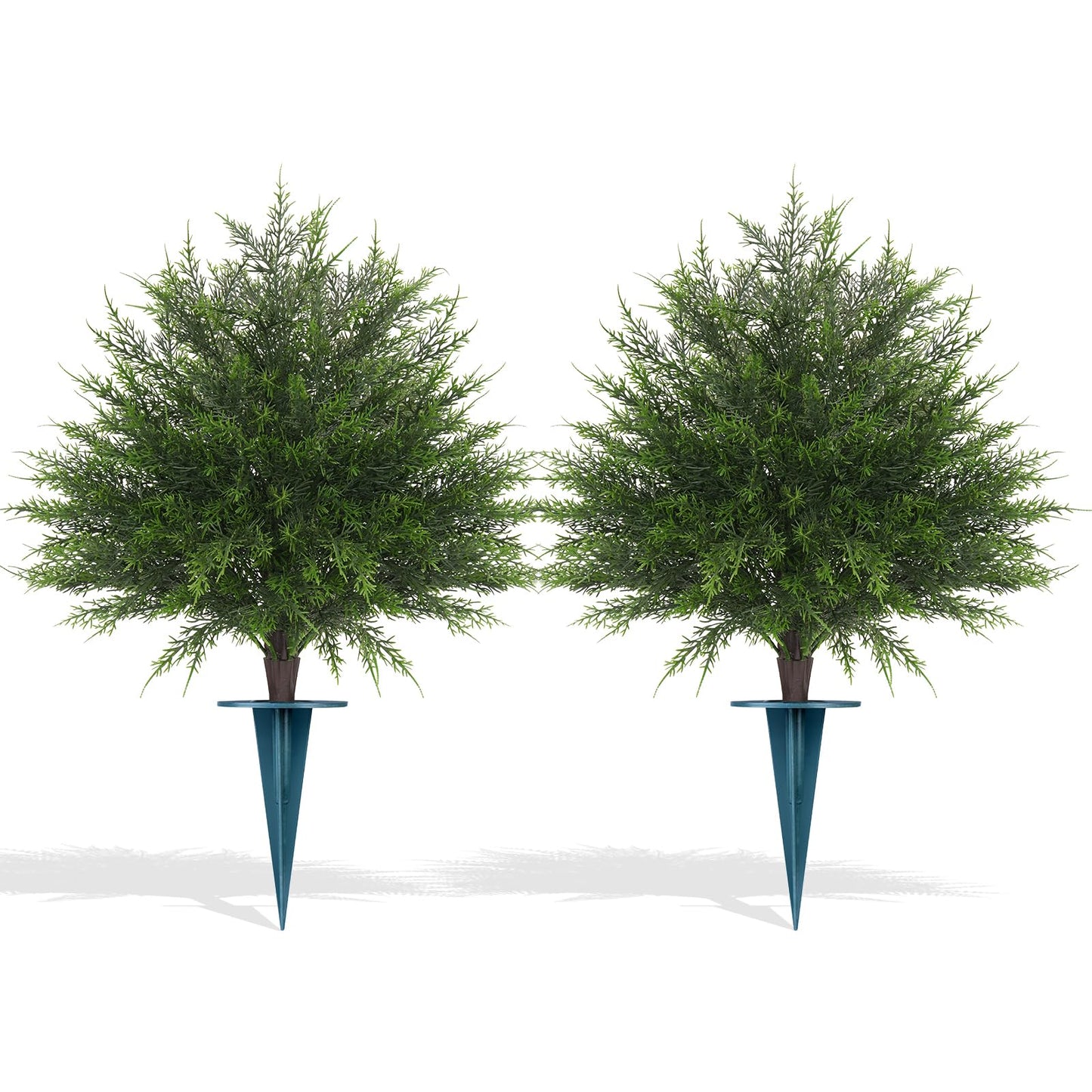 Grooy Artificial Cypress Topiary Bushes with Spike, 2 Pack Faux UV Resistant Cedar Ball Trees for Outdoor Planters, Fake Shrubs Plants for Porch Garden Decor