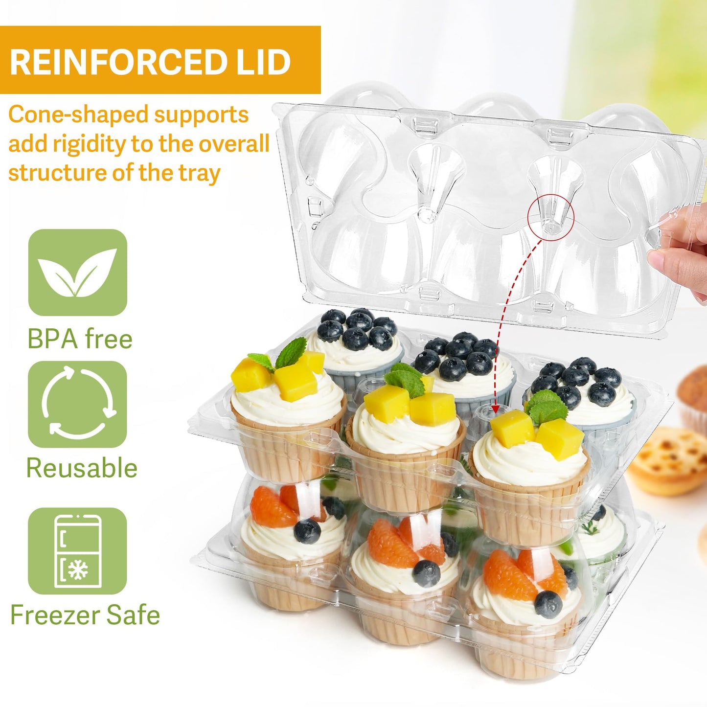 LotFancy (6 Count x 40 Sets) Cupcake Containers, Half Dozen Clear Cupcake Boxes, Thick Plastic Muffin Holders with Detachable Tall Dome Lid, Disposable Cupcake Carriers, BPA Free, Standard Size
