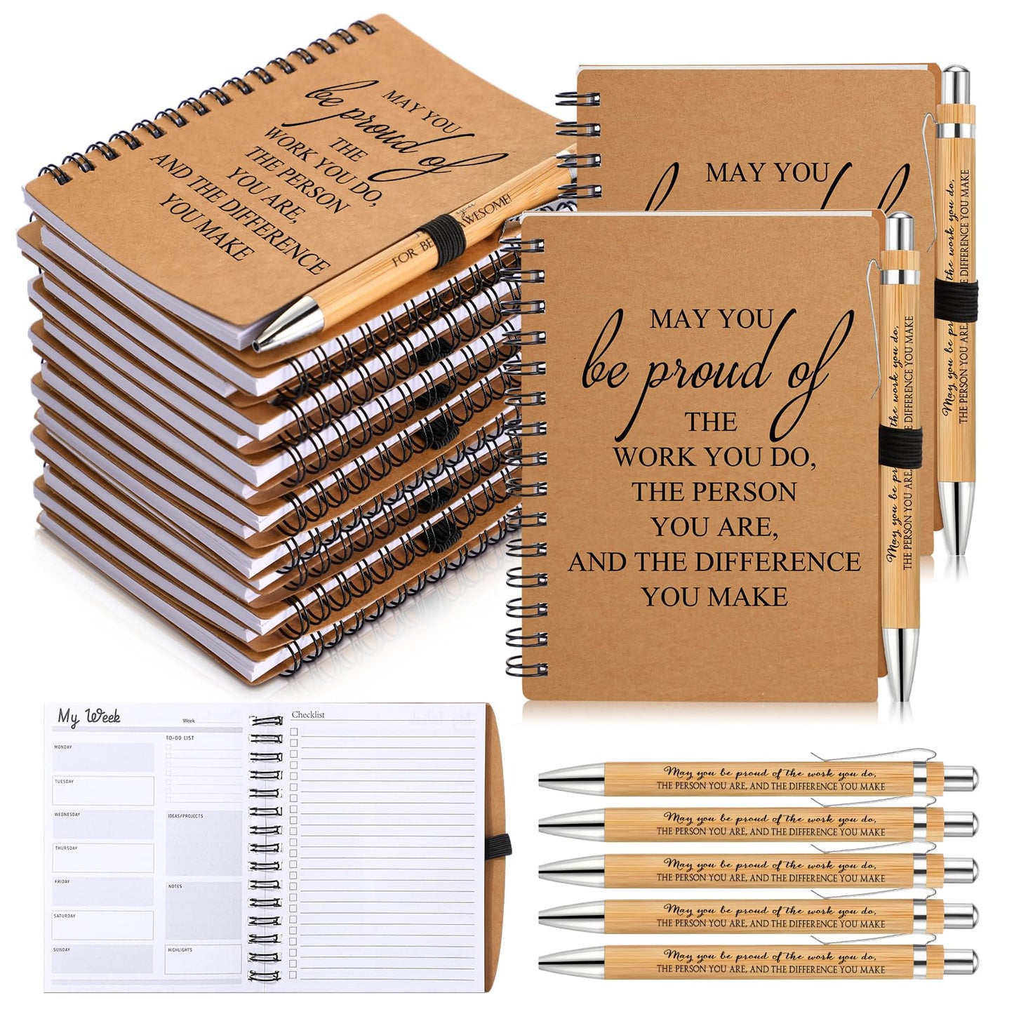 Tellingyou 60 Pcs Employee Appreciation Gifts Bulk Inspirational Spiral Notebooks 2026-2027 Planner Pocket Notepads with Motivational Pens Thank You Gifts for Teacher Coworker Volunteer