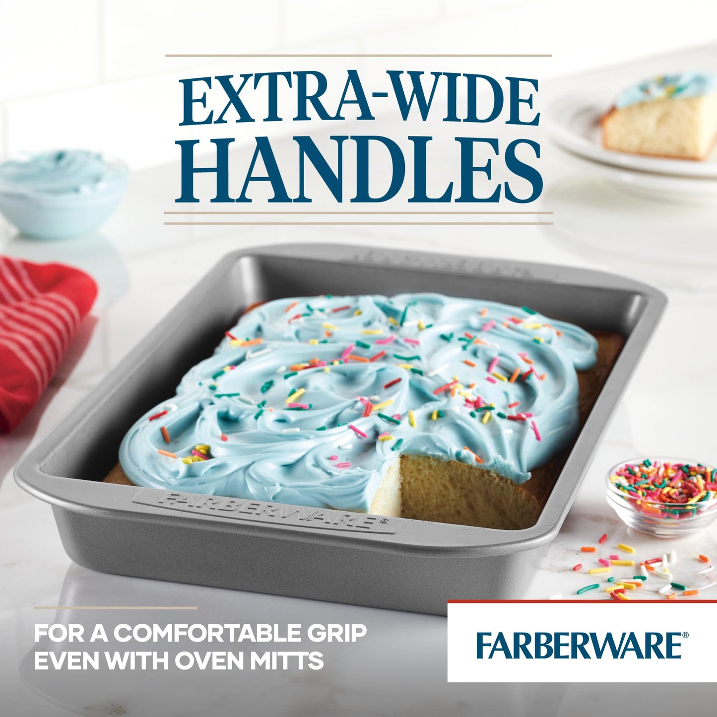 Farberware Nonstick Bakeware Rectangular Cake Pan with Lid, Cake Pans For Baking, 9-Inch x 13-Inch, Gray