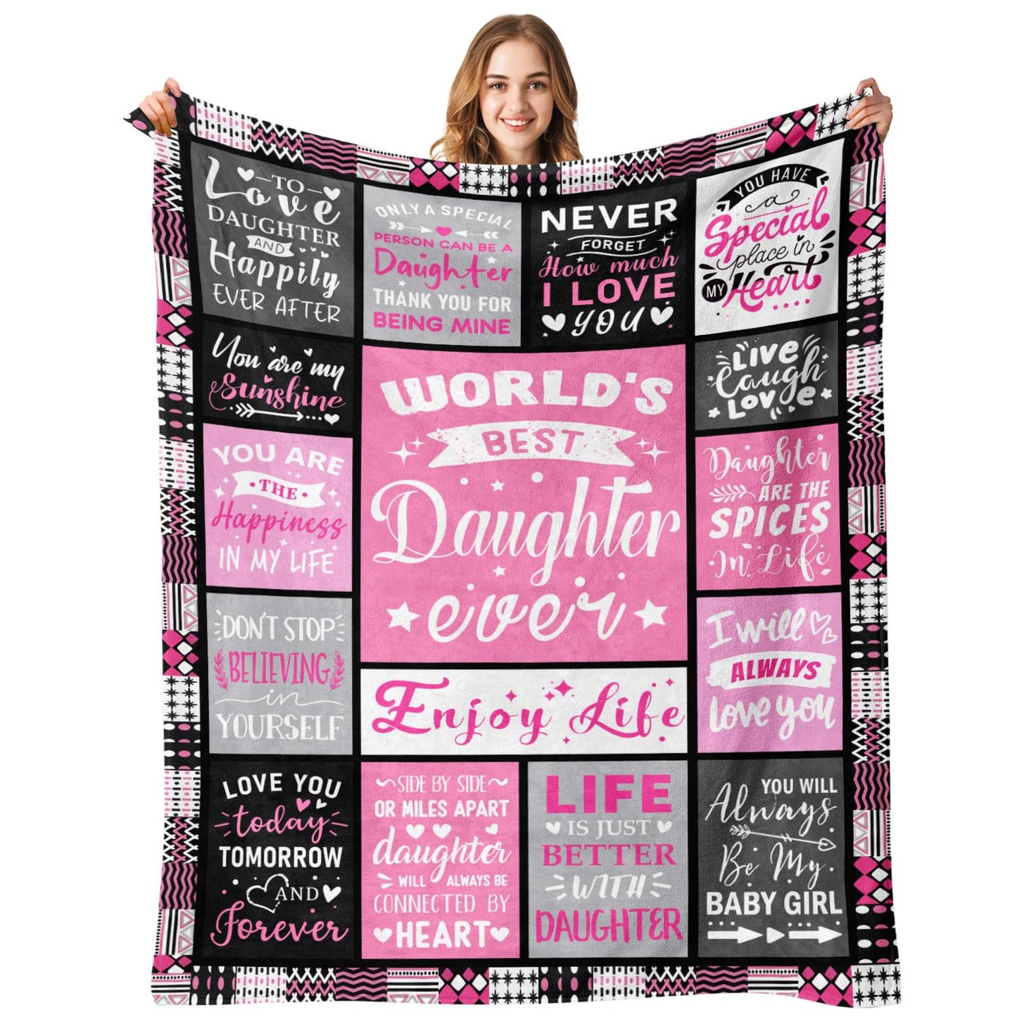 PVDSAVE Daughter Birthday Gifts from Mom Dad - World's Best Daughter Ever Gifts - Teen Girl Gifts Trendy Stuff - Graduation Presents for Daughters - Daughters Life Blanket 50"x60"