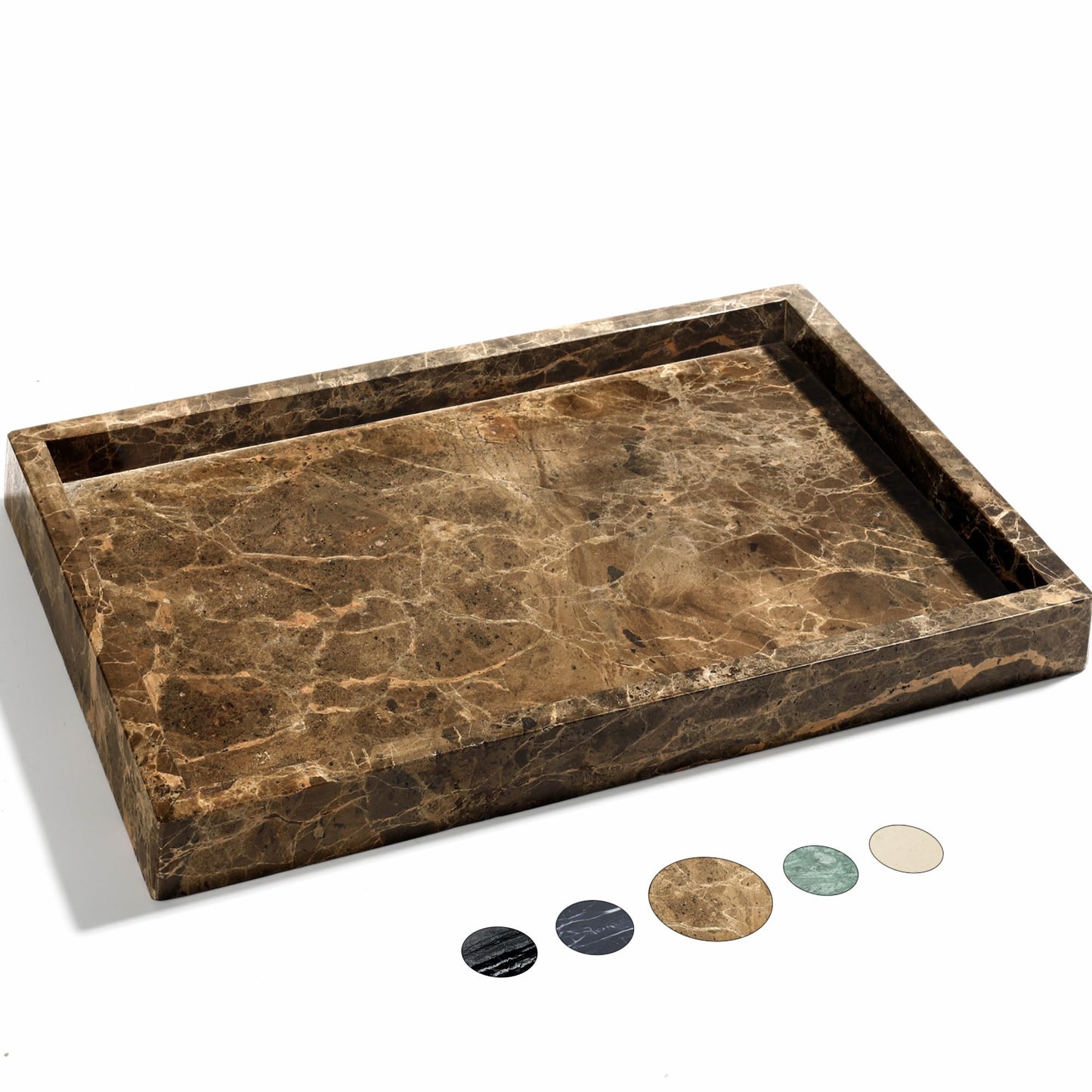 YMXYJM Real Natural Marble Tray for Bathroom, Genuine Marble Stone Vanity Tray, Luxury Storage Trays for Kitchen, Vanity, Home Decor, Dresser, Non-Resin/Non-Ceramic, 12"x 8"x 1.2", Dark Brown