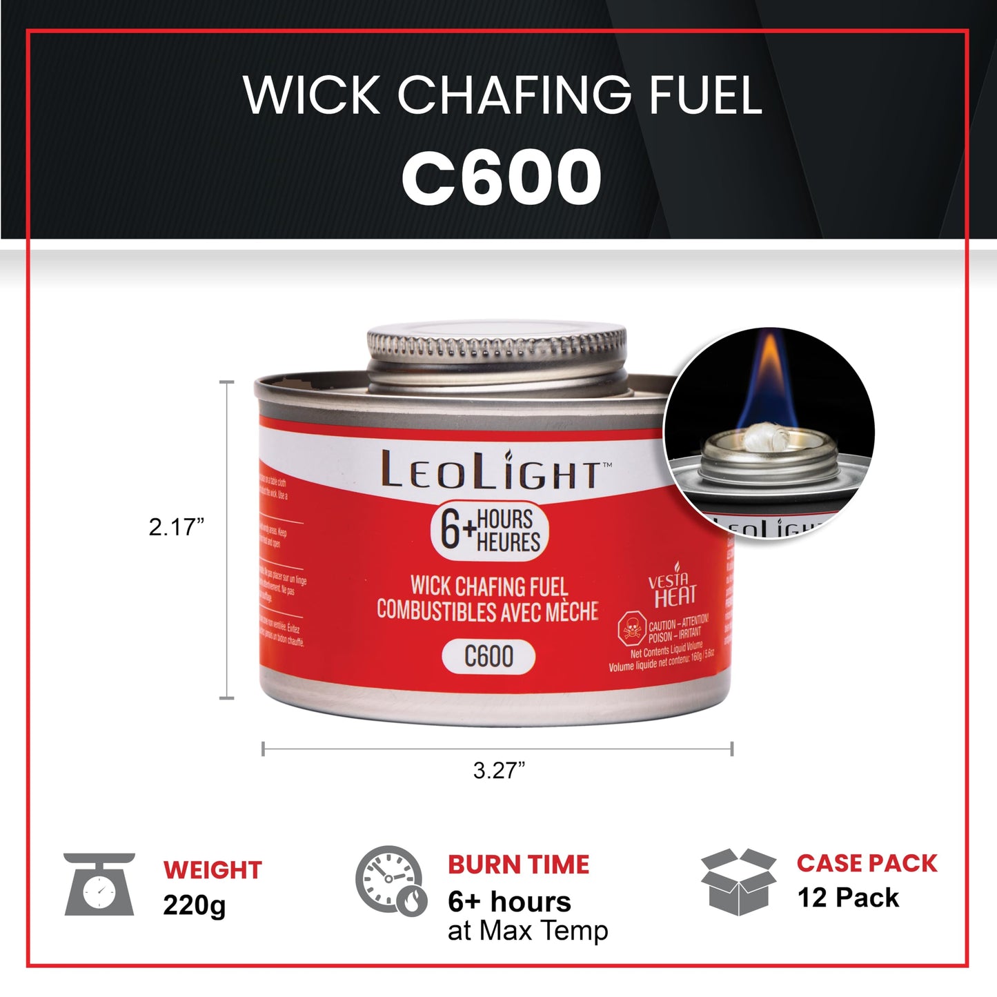 12 Pack Chafing Fuel 6 Hour Burn – Odorless, Smokeless & Spill-Proof Wick, 7oz Food Warmer Fuel for Chafing Dish Sets, Catering Events, Buffets, Parties & Weddings, LeoLight Cans
