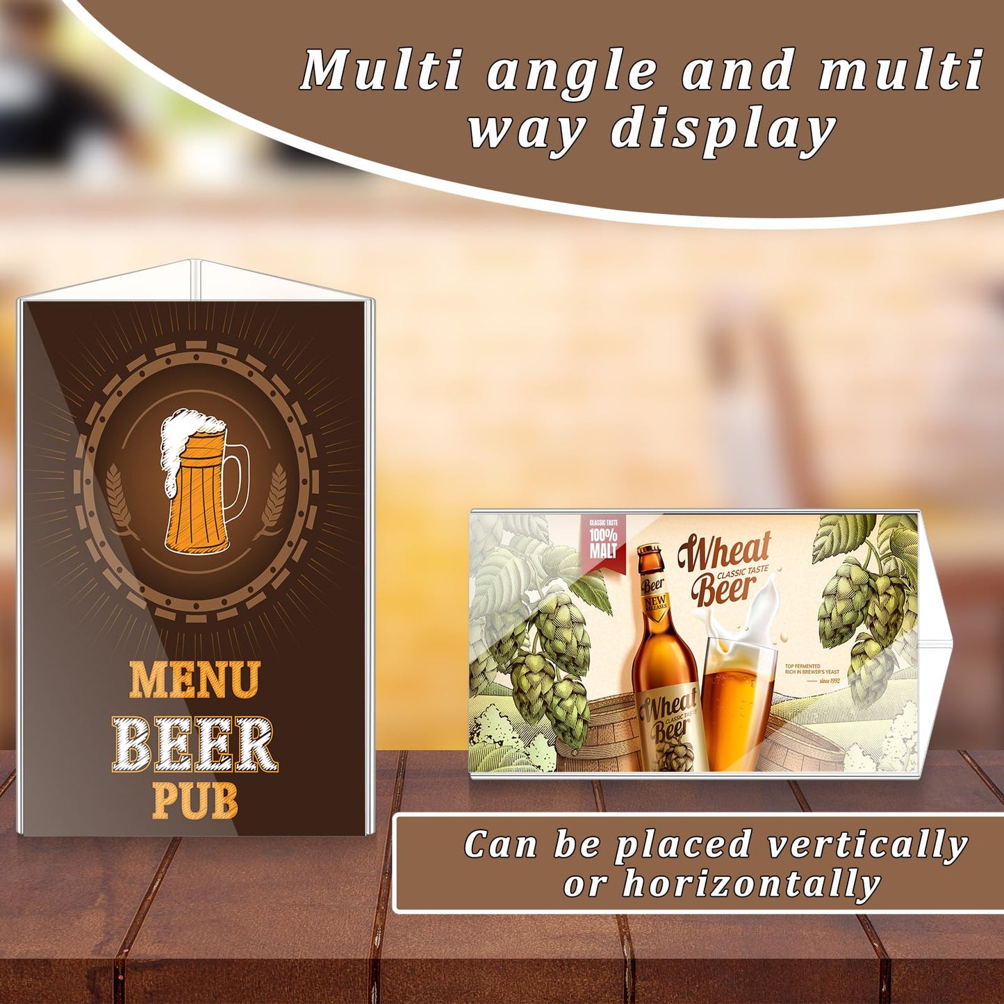 LemonSecret 4 Pack Acrylic Table Tent Sign Holder, Clear Three Sided Display Stand for Menu Flyer Promotion, Countertop Desktop Use in Restaurant Retail Office (4 x 6 Inch)