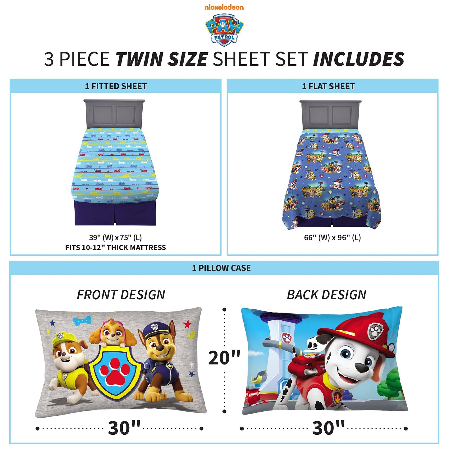 Franco Kids Bedding Super Soft Microfiber Sheet Set, Twin, Paw Patrol, (Officially Licensed Product) By Franco