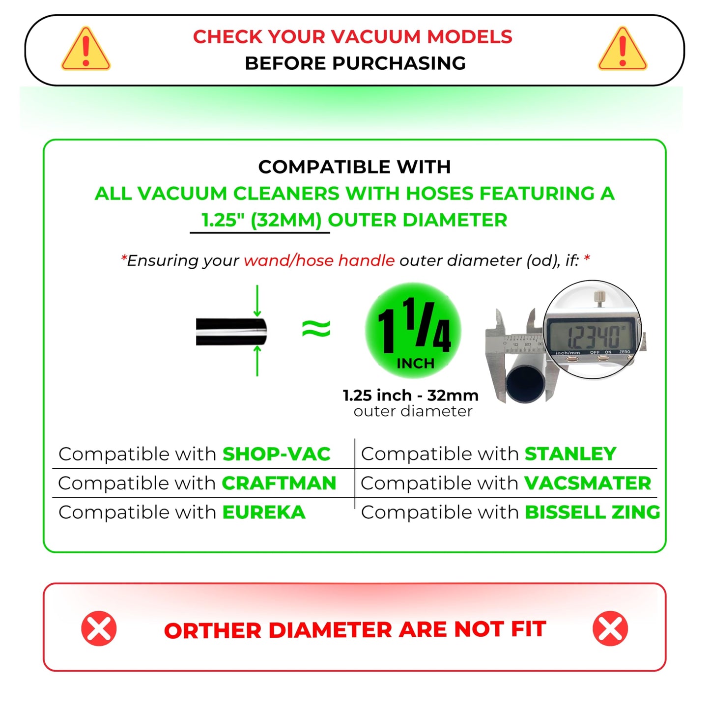 1.25 Inch Stainless Steel Vacuum Extension Wand Compatible with Vacuums using 1 1/4 Inch (1.25in) 32mm Accessories - 1 1/4 Vacuum Extension Tube for Shop Vac (Stainless Steel Extension Wand)