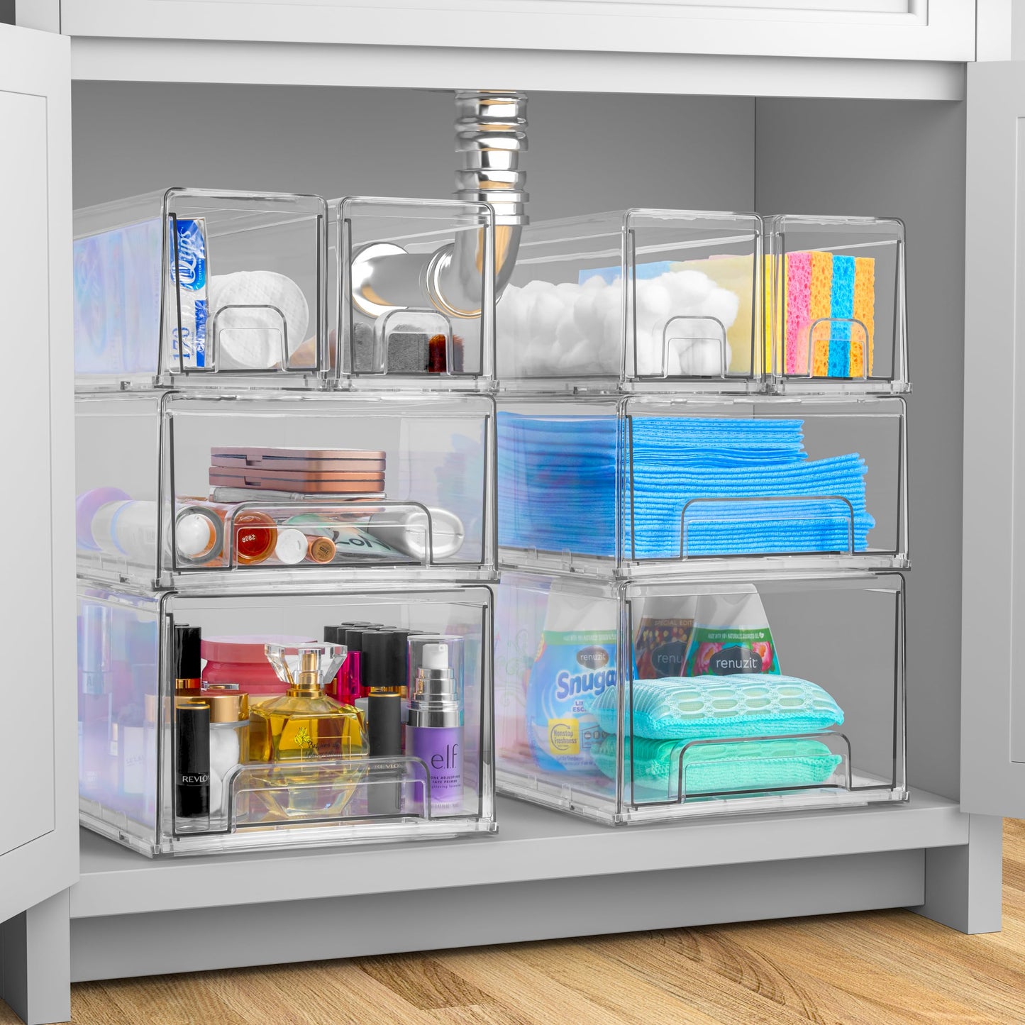 Sorbus Large Clear Stackable Storage Drawers – 2-Pack Plastic Organizer Bins with Handles – Stackable Pull-Out Storage Drawers for Closet, Pantry, Office, Bathroom, Craft, and Toy Organization
