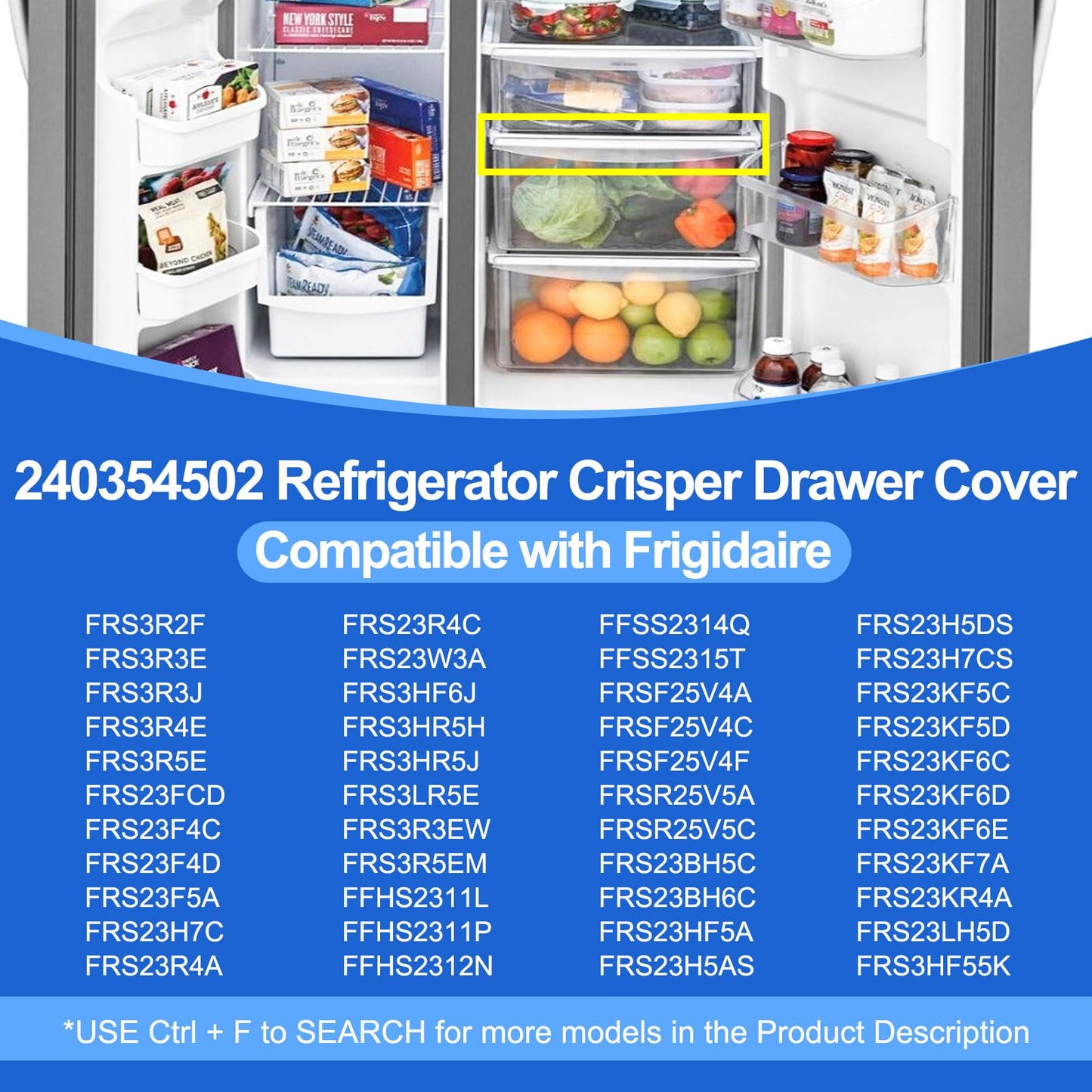 240354502 Upper Crisper Drawer Frame, White, Compatible with Frigidaire Refrigerator FRS3R2F, FRS3R3E, FRS3R3J, FRS3R4E, FRS3R5E, PHS37EH, PHS38EJ, PHS39EH, PHS39EJ, WRS3R3E Etc