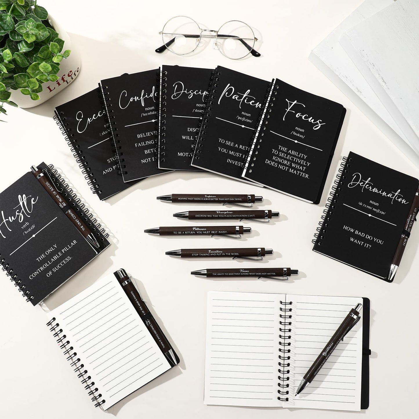 TecUnite 30 Sets Inspirational Spiral Notebooks with Motivational Bamboo Pens Bulk, Employee Appreciation Gift for Teachers Coworker Team Students, Thank You Notepad Journal for Father’s Day(Black)