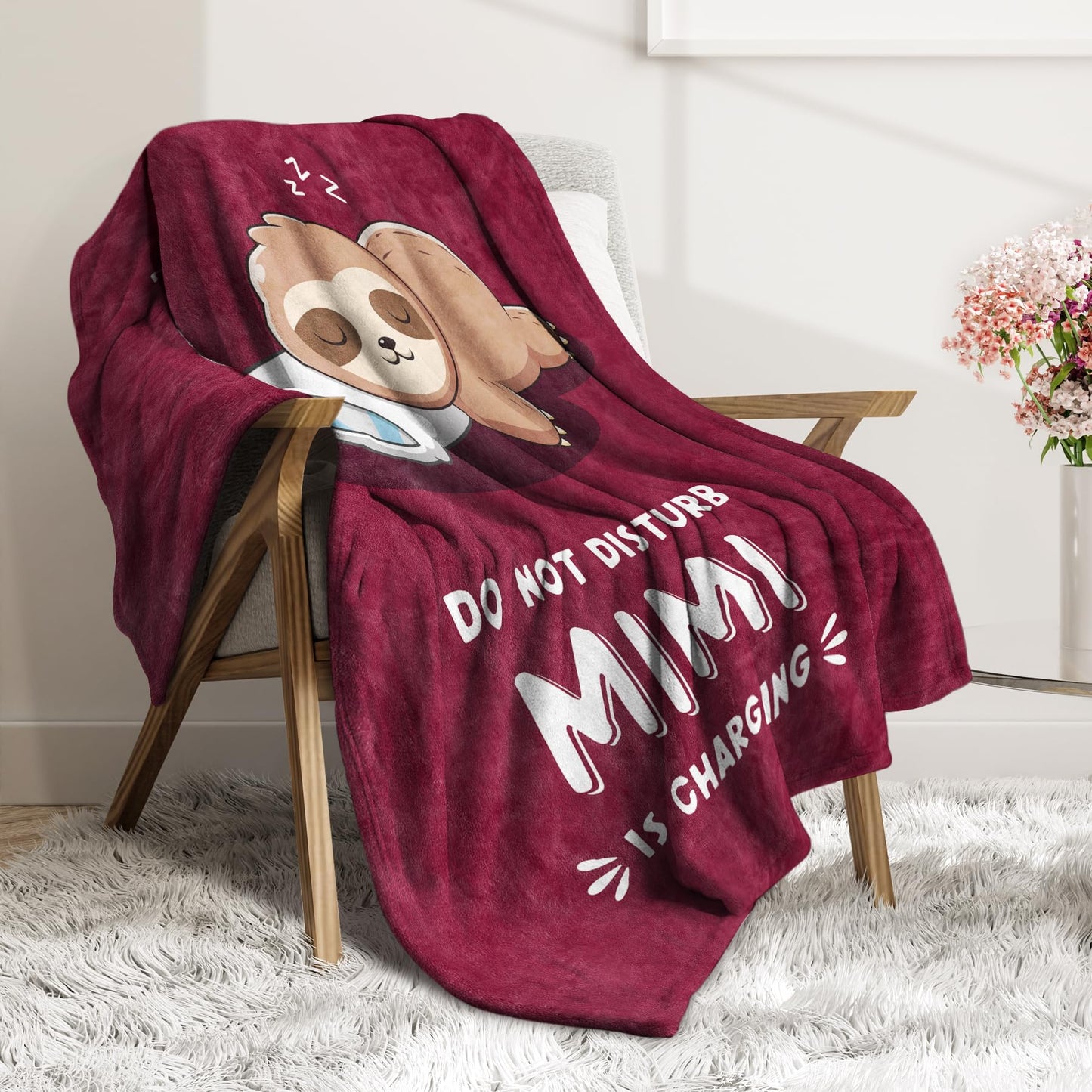 Funny Gifts for Mimi, Mimi is Charging Sloth Blanket, Birthday Gifts for Mimi from Granddaughter and Grandson, Mimi Gift for Mothers Day, Soft Sloth Throws Blanket for Mimi 60" x 50"