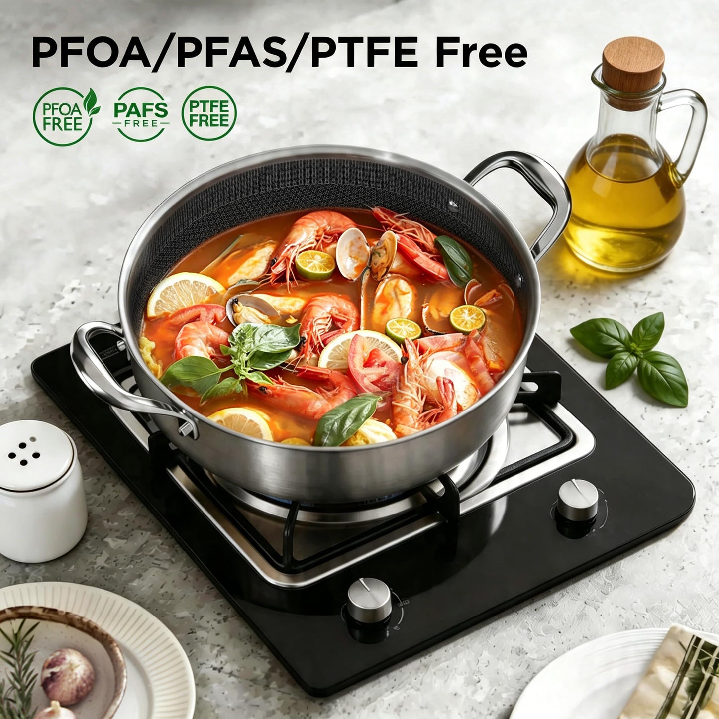 COOKER KING 5QT Stainless Steel Saute Pan with Lid, Hybrid Nonstick Deep Saute Pan, Chicken Fryer, Tri-Ply Clad Even Heat Distribution, Dishwasher-Friendly,Oven Safe to 900°F, Induction Compatible