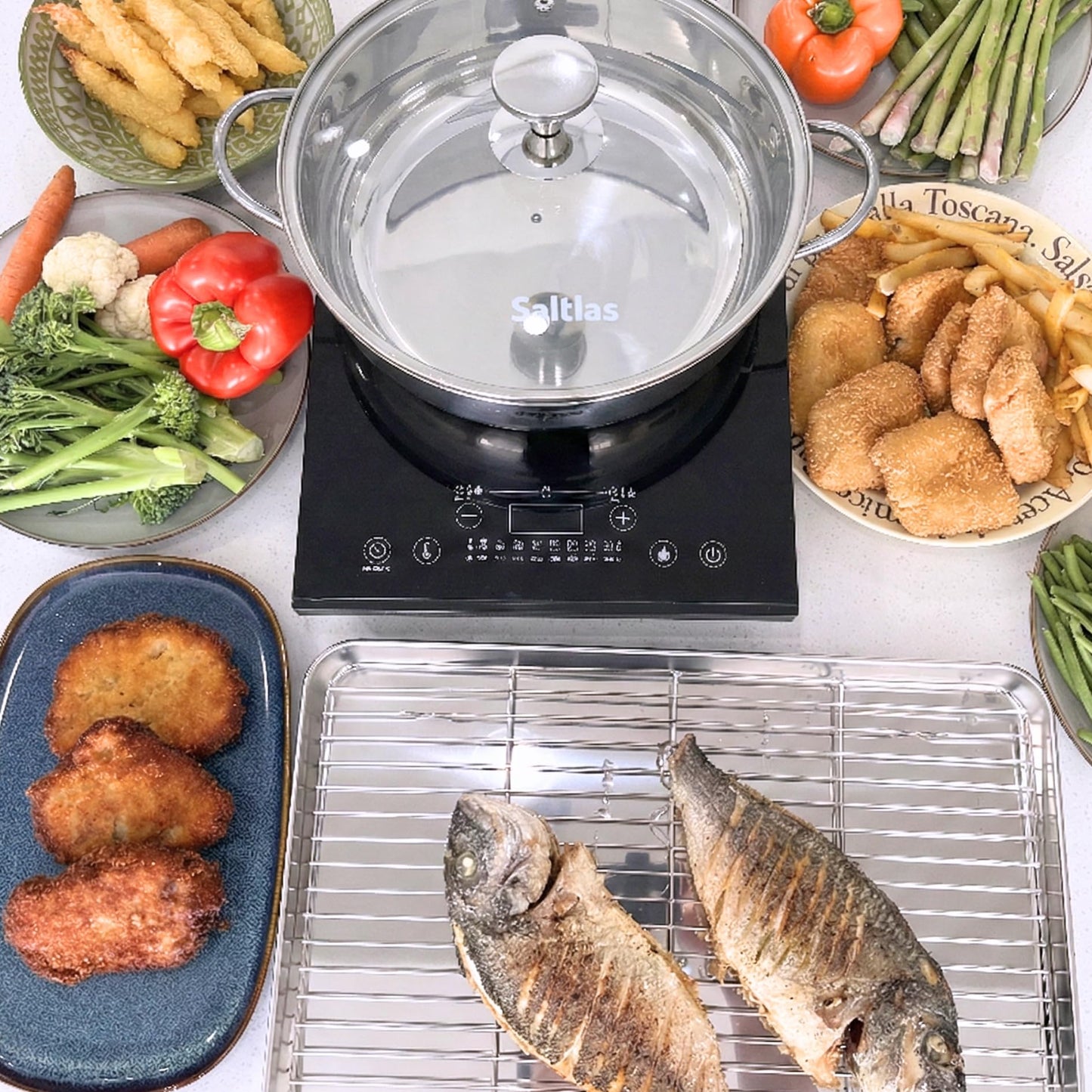 Saltlas 4.4Qt/4.2L Deep Fryer Pot with Basket and Strainer Spoon, 304 Stainless Steel Fish Frying Pot for Seafood, Chicken, French Fries, Japanese Tempura