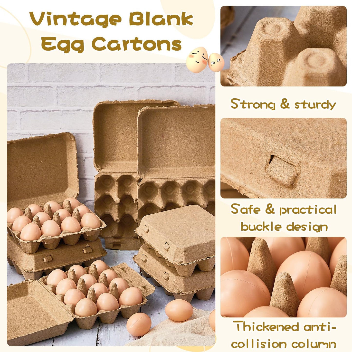 Rtteri 50 Pcs Egg Cartons Bulk 3x4 Style Egg Storage Containers Holder for Fresh Duck Quail Storage Kitchen Family Farmhouse (Natural Color)