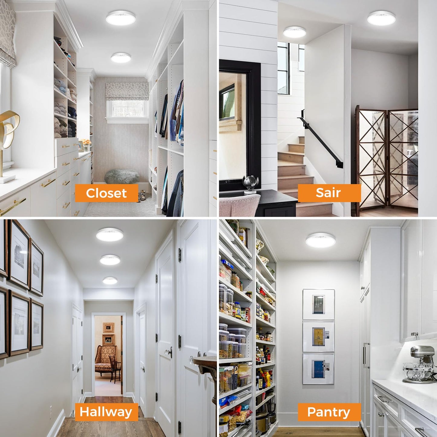 slochi 4 Pack Motion Sensor Light Indoor Wired, 5000K Closet Lights Motion Sensored, 15W 1500LM 7 Inch LED Ceiling Light Fixture for Pantry Hallway Stairwell Porch, White