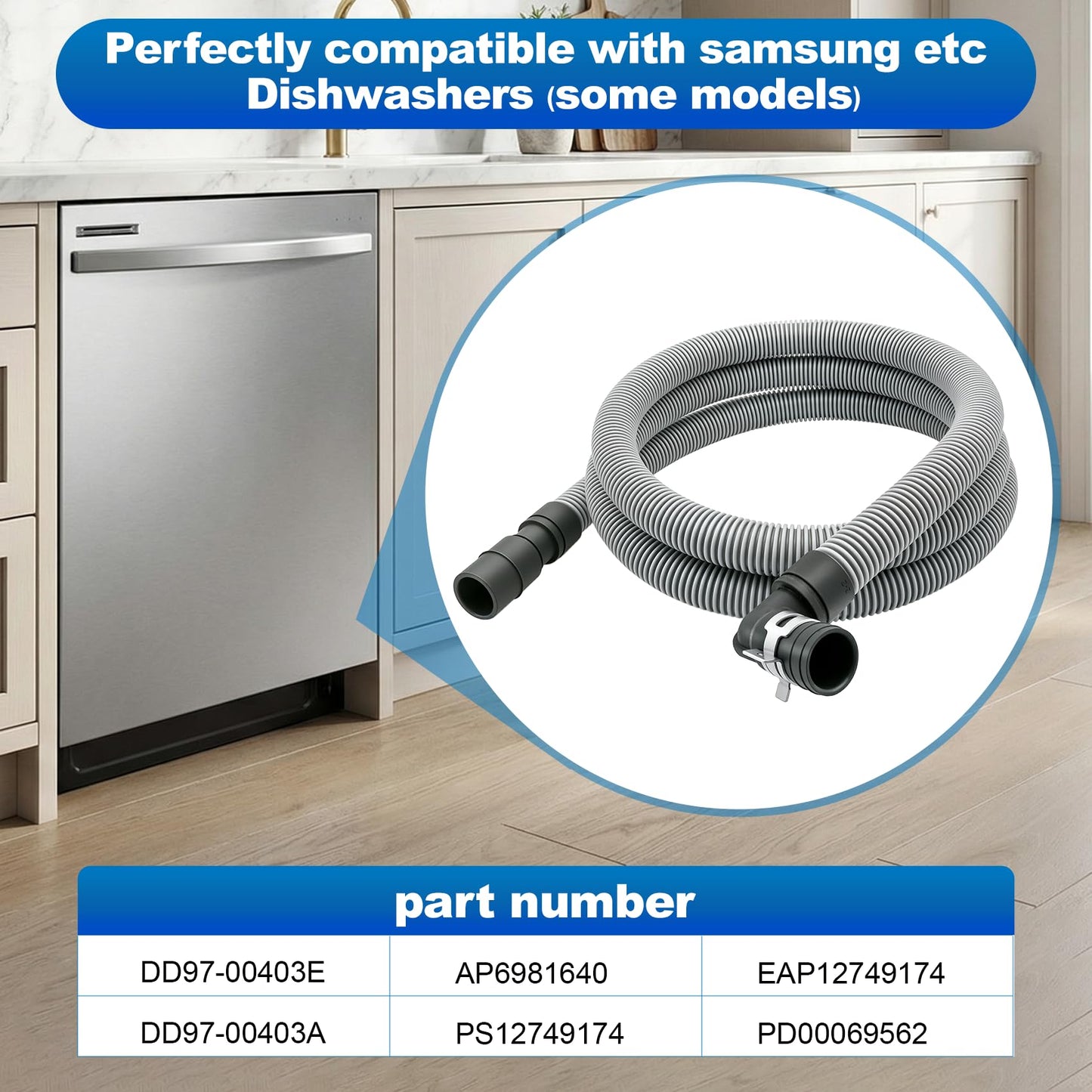 DD97-00403E (A) Drain Hose Assembly Compatible with samsung DW80K5050U DW80R9950U DW80J3020U DW80R5061U etc Dishwasher (some Models), Replace Number: AP6981640 PS12749174 EAP12749174 PD00069562 etc