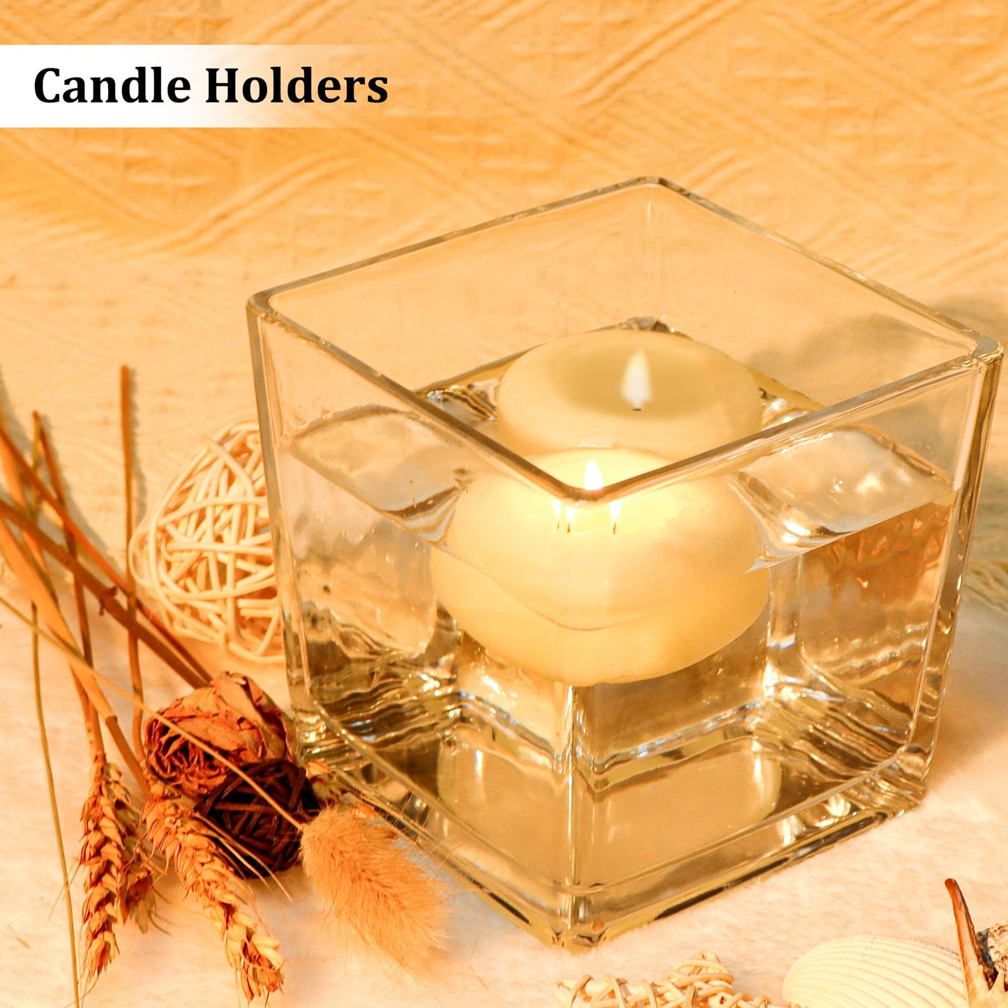 Comrzor Set of 6 Square Glass Vases 5" x5" x 5", Clear Flower Vases for Centerpieces, Candle Holder for Wedding Party Events, Home Décor
