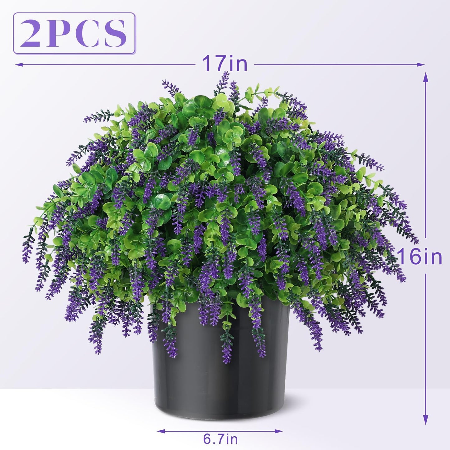 Artificial Eucalyptus & Lavender Topiary Ball Tree for Front Door - Set of 2 Topiary Trees with Pots, UV Resistant Faux Bushes Potted Plants for Porch Garden Farmhouse Outdoor Decoration