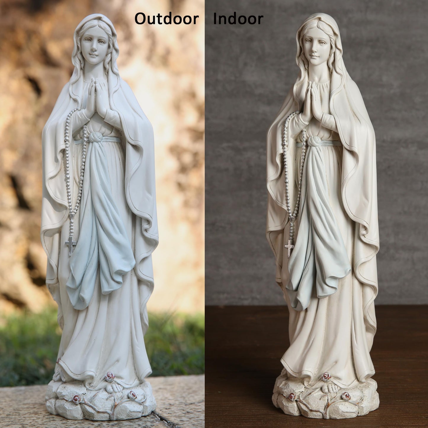 BC Catholic Our Lady of Lourdes Statue, Blessed Virgin Mary Figure, Holy Mother Mary Décor for Indoor Home or Outdoor Yard Patio Lawn Hallway Religious Gift 14.5" H, Handmade by Buildclassic