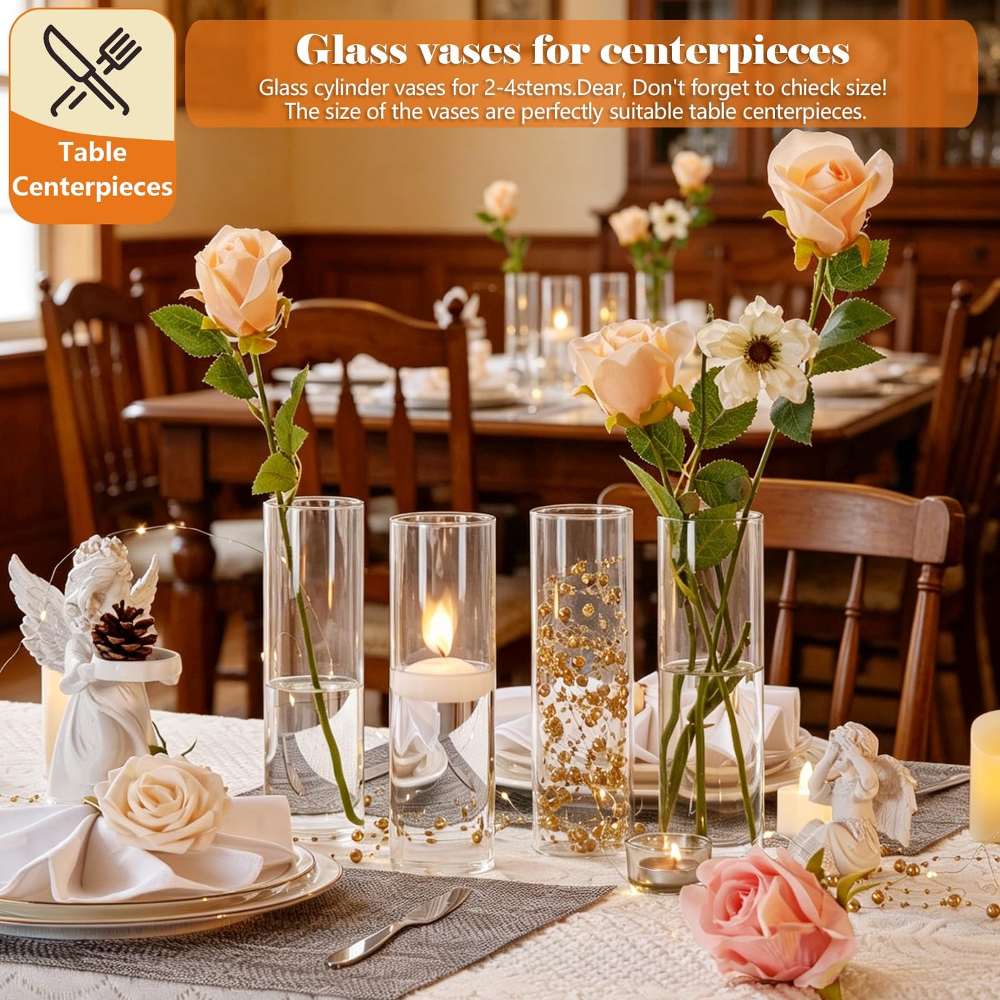 16Pcs Glass Cylinder Bud Vases for Centerpieces,7.7 In Tall Clear Flower Vases in Bulk,Glass Small Vases Floating Candle Holder for Party,Home Decor,Wedding Decoration,Birthday,Anniversary,Baby Shower