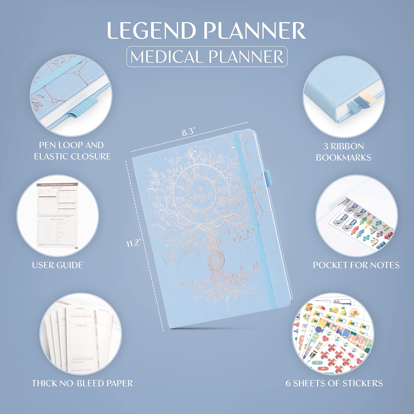 Legend Medical Planner – 12-Month Health Tracker Journal to Track Meals, Symptoms, Blood Pressure, Lab Test Results – Med & Wellness Notebook for Daily Self-Care & Health Goals (Periwinkle)