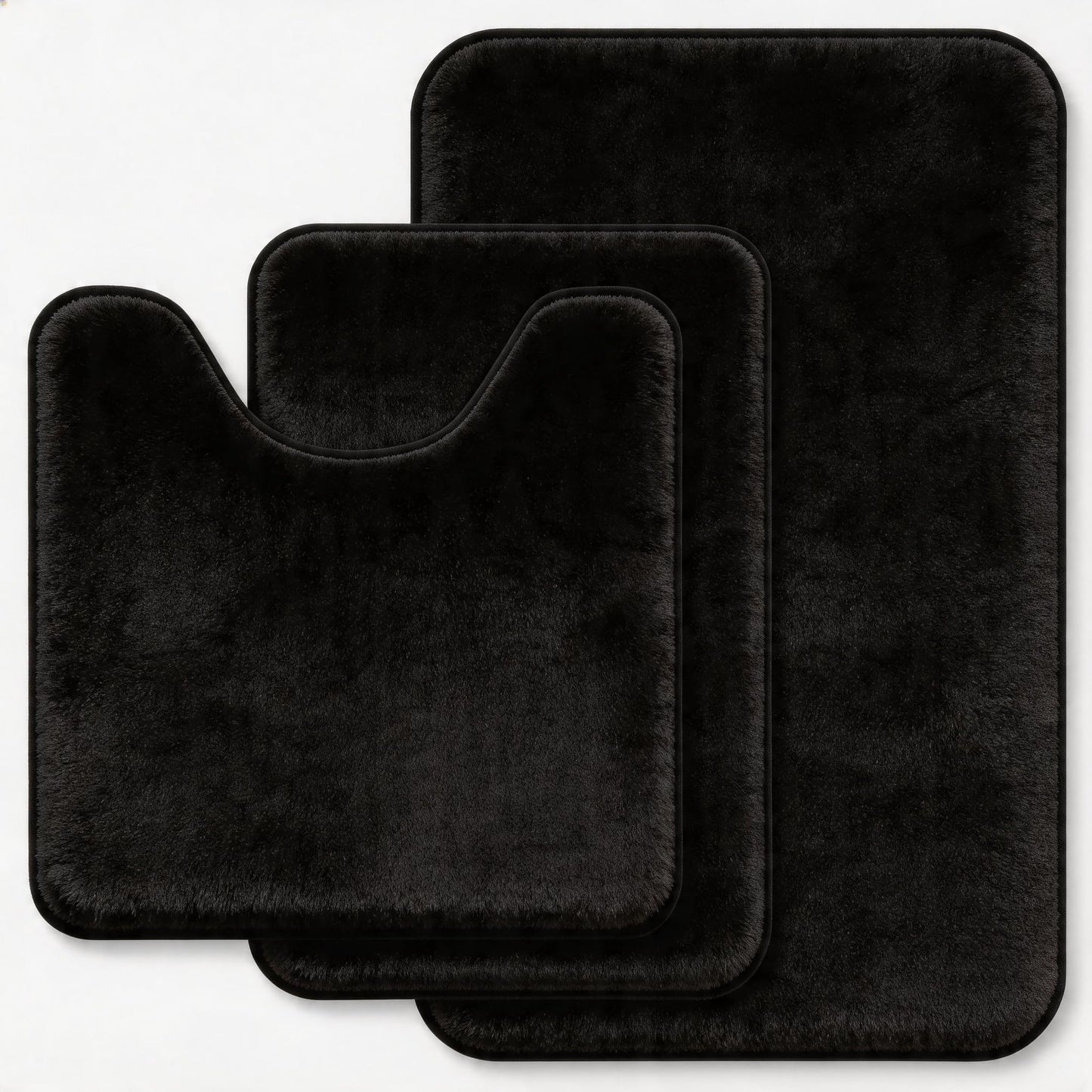 Black Bathroom Rug Set Memory Foam Bath Mats 3 Piece with Toilet Mats, Soft & Supportive, Shock Absorbing, Water Absorbent, Non-Slip Bath Rugs, Machine Washable, Area Rug, Home Decor Accessories