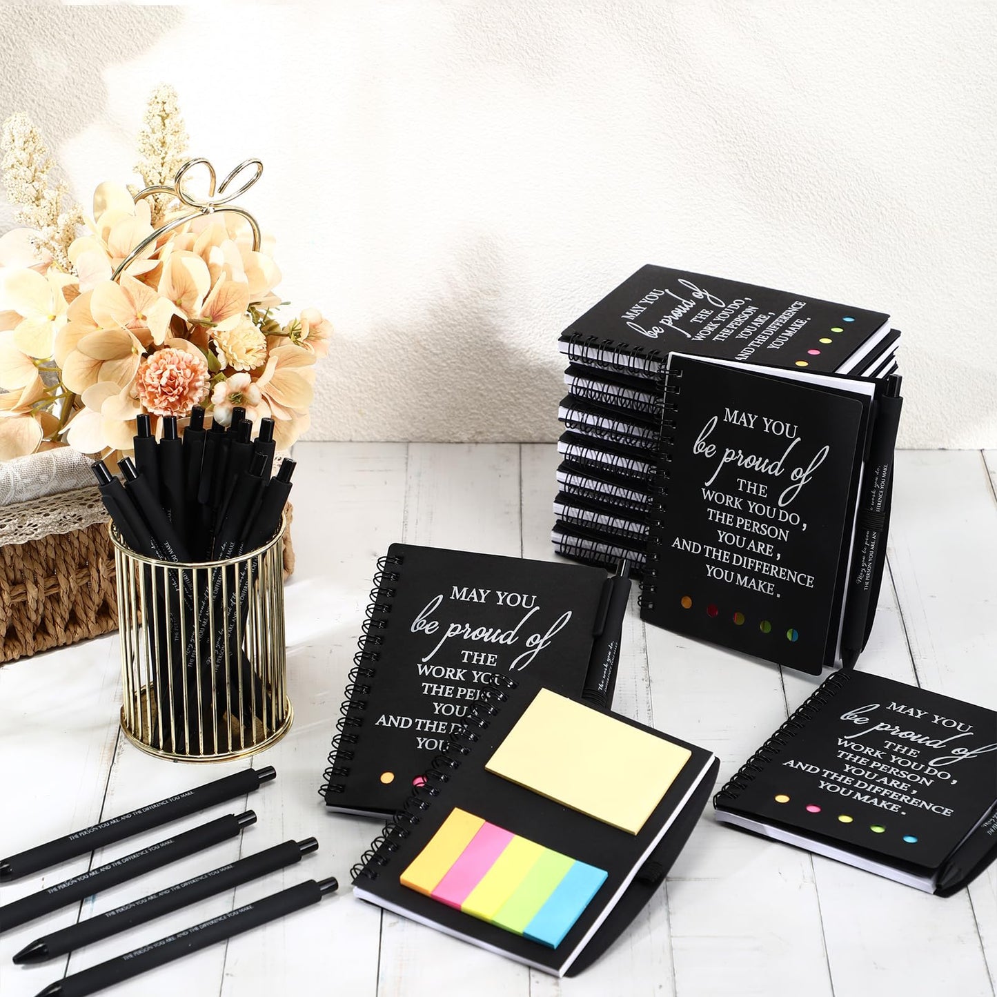 Resurhang 48 Pcs/ 24 Set CNA Week Gifts Bulk Thank You Gift for Cna A6 Notebooks Inspirational Journals Pens Appreciation Gift for Nurse Women Team(Black)