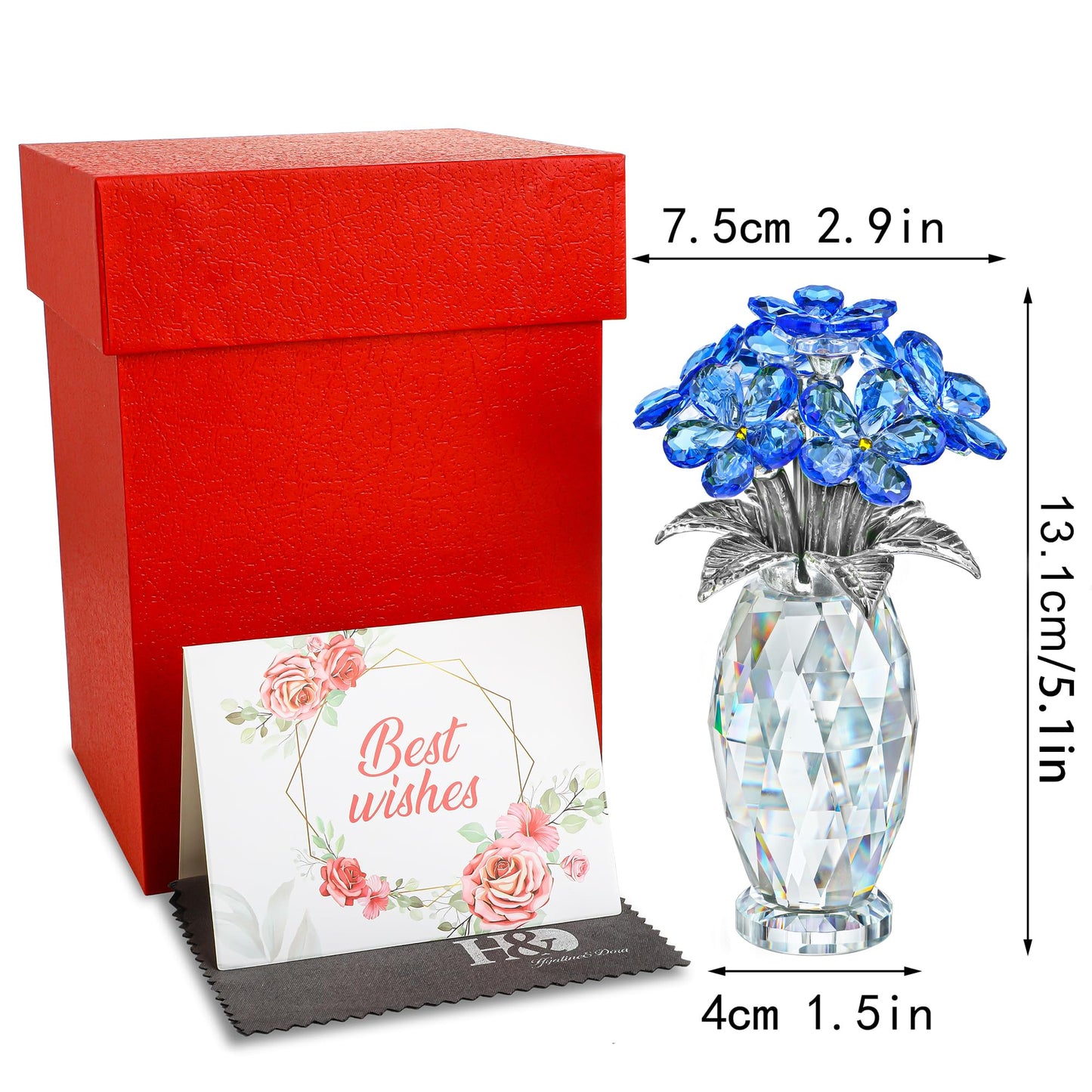 H&D HYALINE & DORA Blue Crystal Forget Me Not Flower Figurine,Flower Gifts for Women,Crystal Glass Flower Collectible Ornaments for Home Decor Table Centerpiece