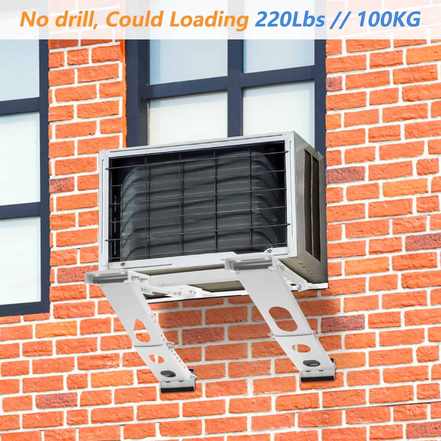 Luxiv No Drill Air Conditioner Support Bracket, Heavy Duty Adjustable Support for 5000-24000 BTU Units, Double Pole Design Fits Single or Double Hung Windows (Regular)