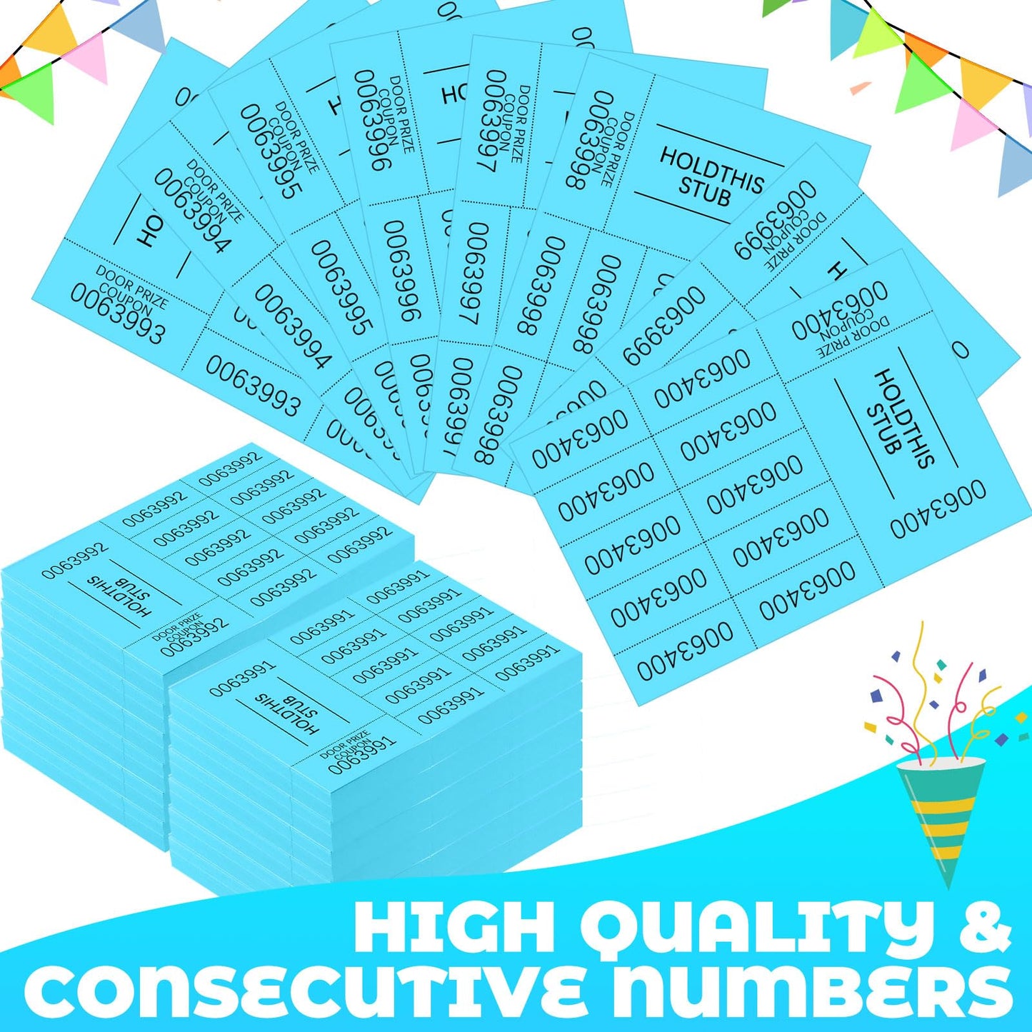 Kosiz 1200 Sheets Raffle Tickets Chinese Auction Tickets with 10 Bid Numbers Per Sheet Basket for Events Raffle Sheets or Silent Auction Classroom School Church Events, Lake Blue