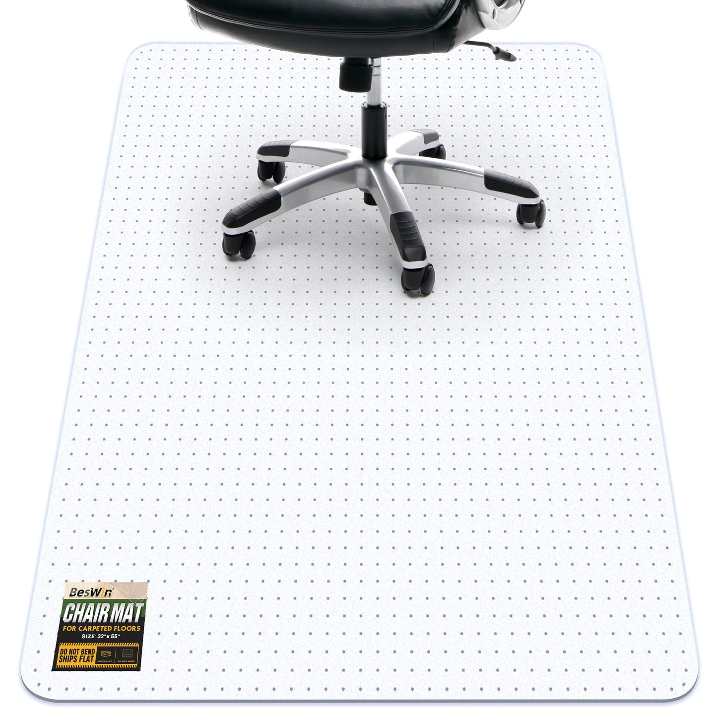 BesWin Heavy Duty Office Chair Mat for Carpet, 32" x 55" Clear Hard Carpet Protector Mat, Anti-Slip Desk Floor Mat for Office Chair on Carpeted Floors, Easy Glide, Ship Flat