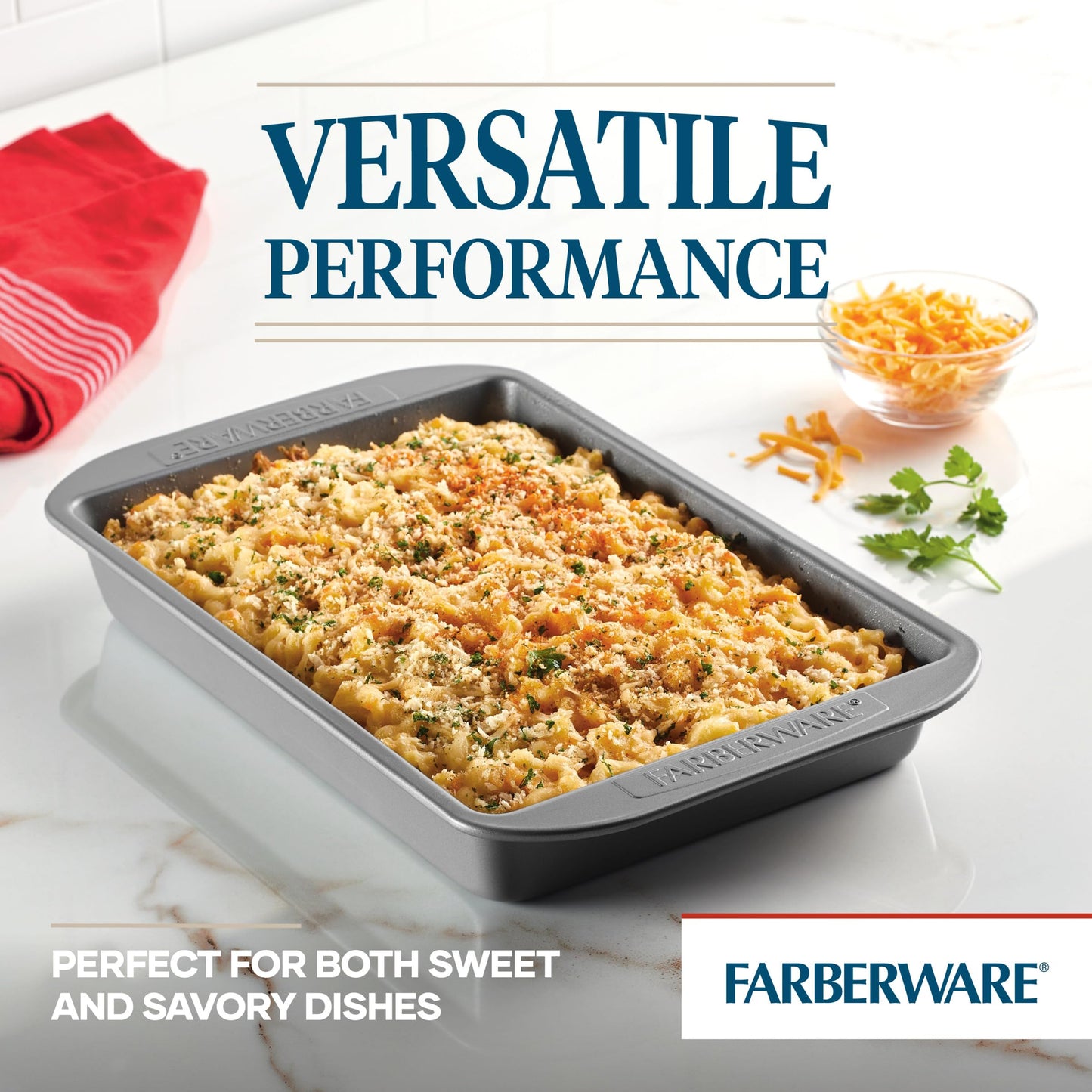 Farberware Nonstick Bakeware Rectangular Cake Pan with Lid, Cake Pans For Baking, 9-Inch x 13-Inch, Gray