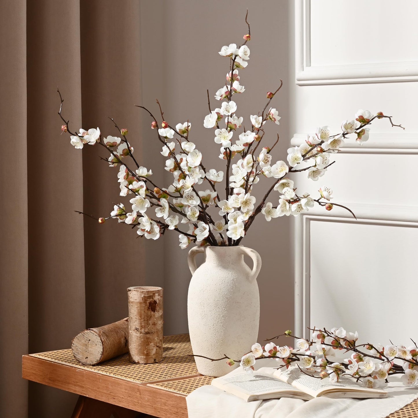 Waipfaru 4 Pcs Faux Cherry Blossom Branches, 36'' Cherry Blossom Tree Decor with Long Stems, Artificial Flowers for Tall Vases Spring Home Decoration (White)