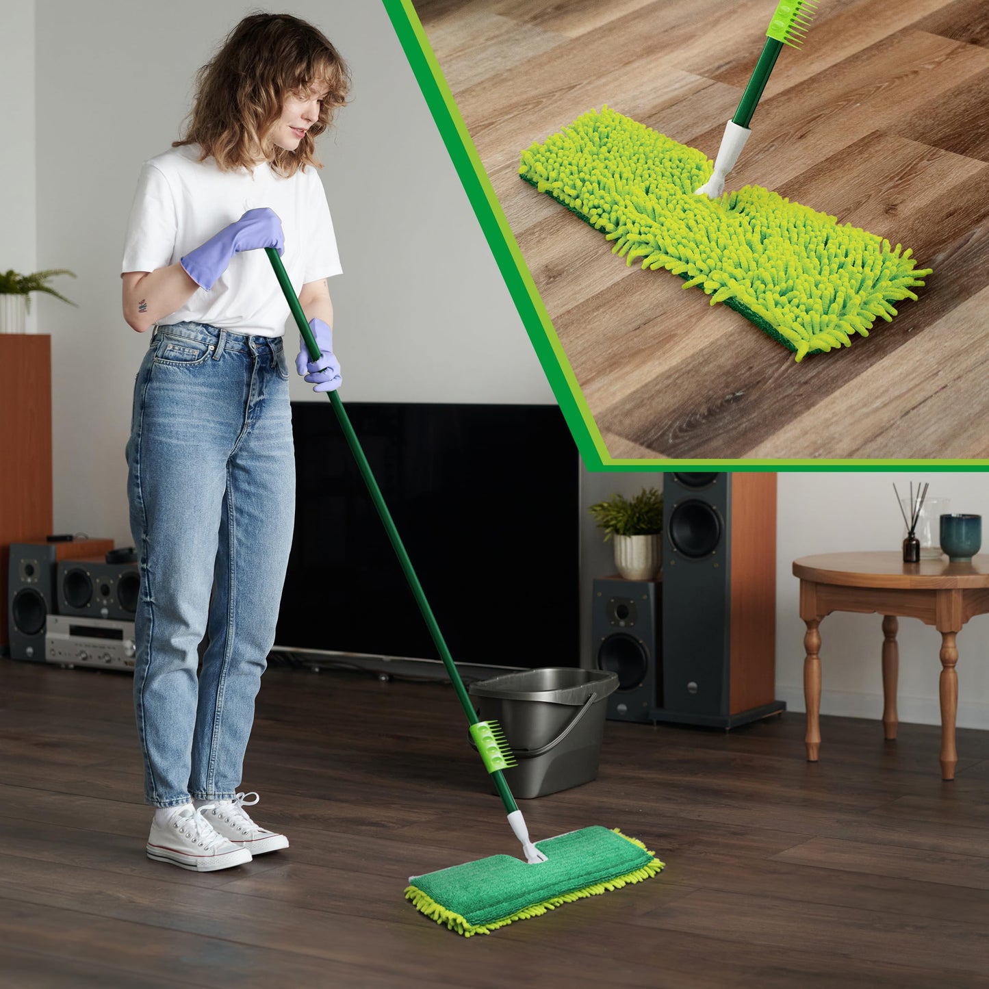 Libman 18" 2-Sided Microfiber Dust Mop, Double Sided Dry Wet Mops for Floor Cleaning, Hardwood, Laminate, Tile Cleaner, 360 Degree Swivel Head, 49” Long Handle