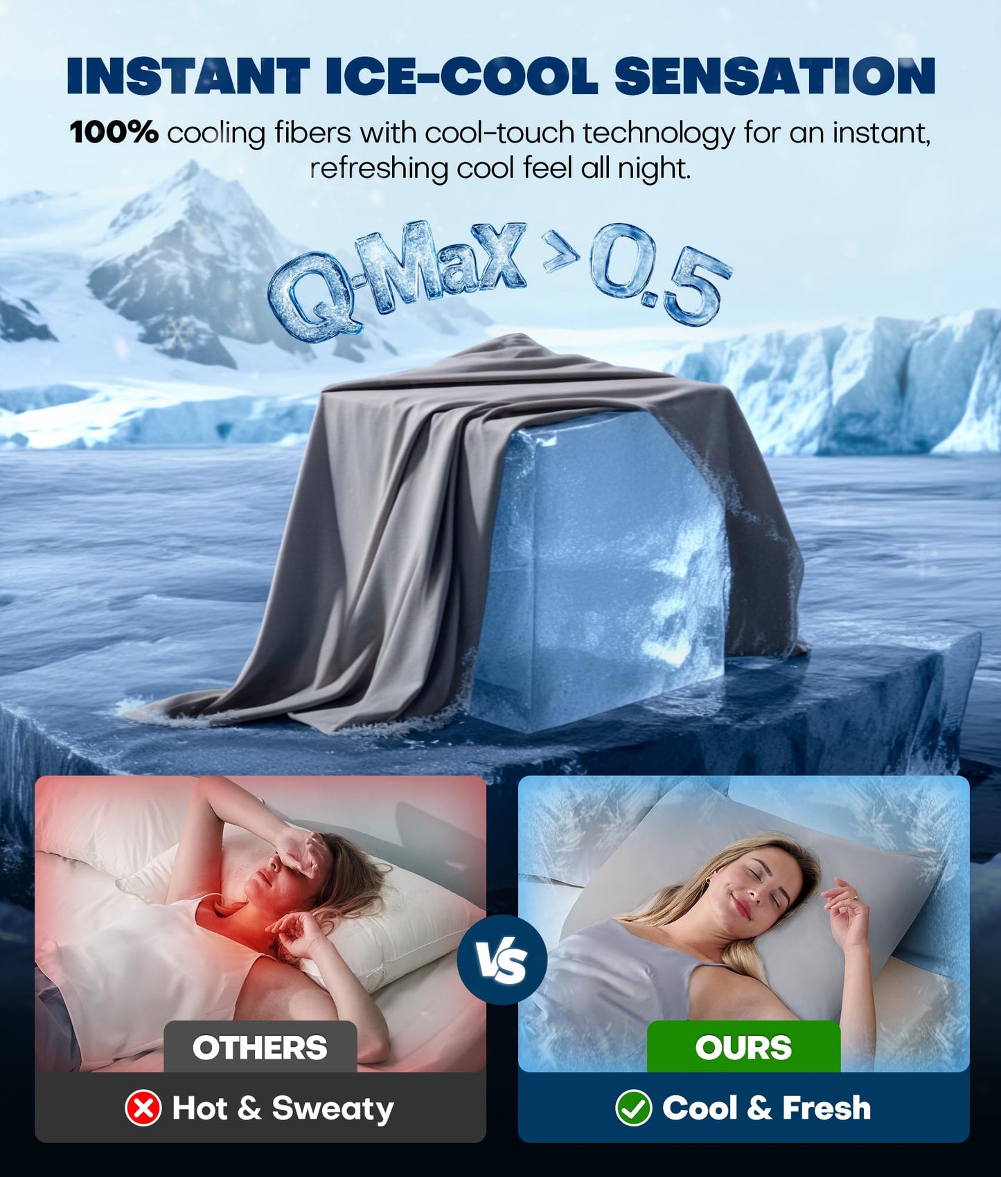Ultra-Chill Cooling Pillowcase Set of 2 for Hot Sleepers, Softer Than Silk Pillow Cases for Protecting Hair & Skin, Breathable Bed Pillow Covers w/Zipper, Gifts for Women Men(Light Gray, Queen)