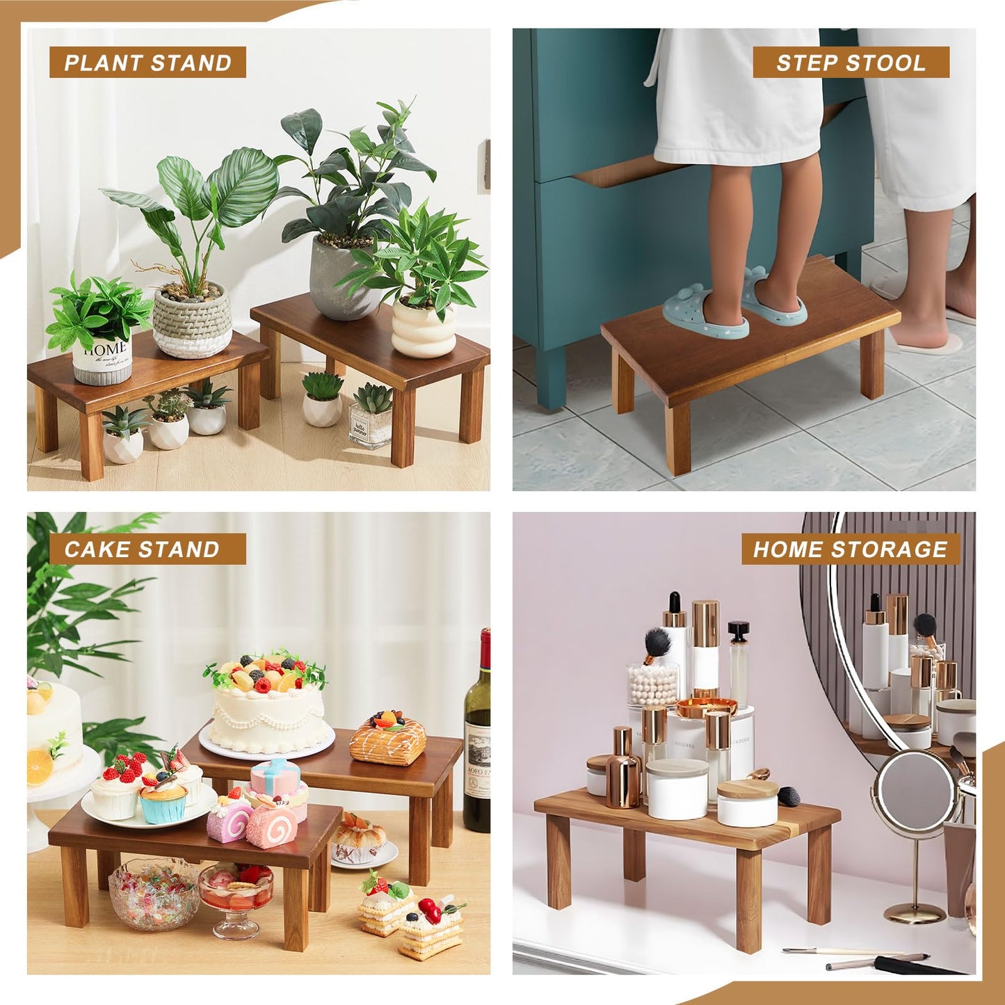RattanView 2 Pcs Extra Large 15 Inches 14 Inches Acacia Wooden Riser Wooden Countertop Organizer Display Shelf for Top of Desk Home Office Bathroom Coffee Table Display Stand