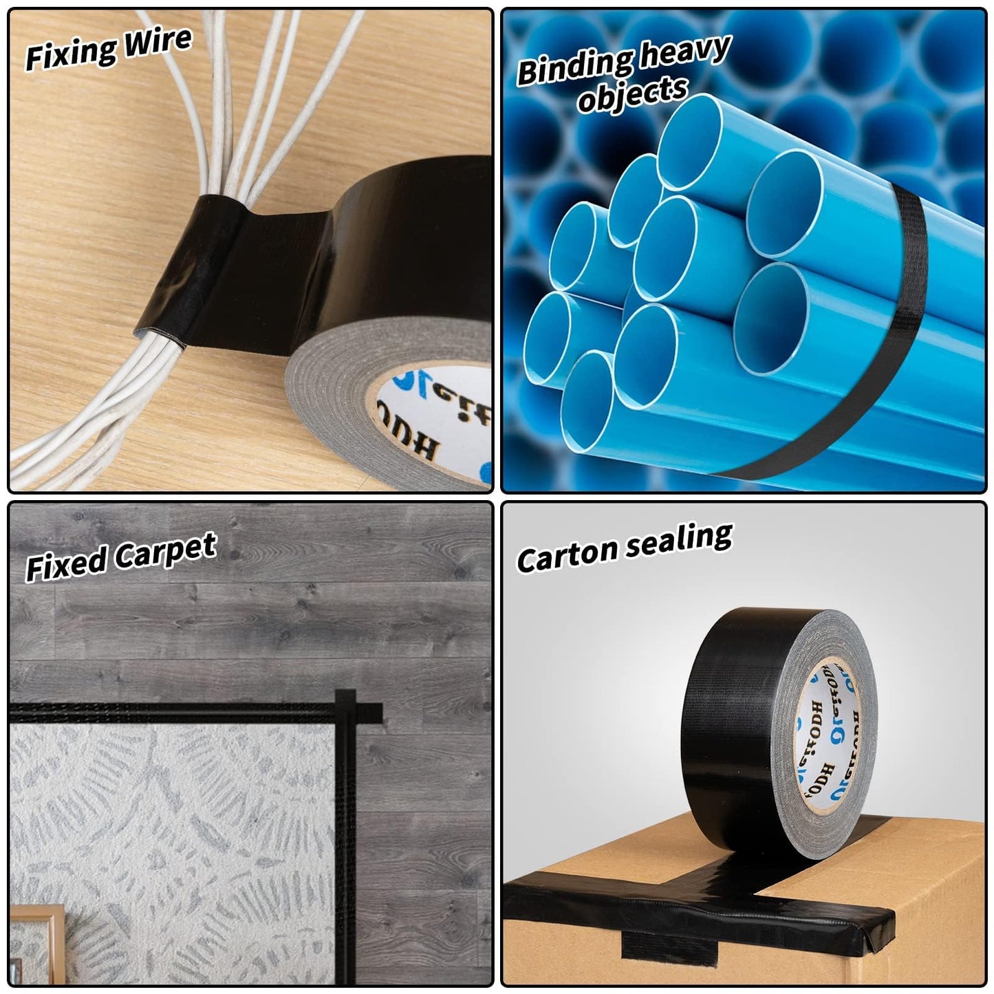 16 Pack Black Duct Tape Heavy Duty Bulk, 2 inch x 30 Yards,Strong No Residue All-Weather Duct Tape, Waterproof, Tear by Hand, Multi-Use for Indoor & Outdoor Repairs, Industrial, Professional Use