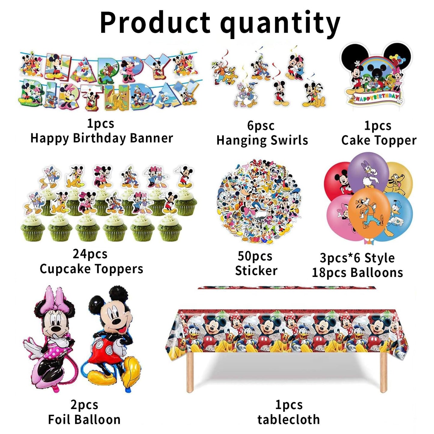 Cartoon Party Supplies, Cute Mouse Birthday Party Decorations Include Happy Birthday Banner, Balloons, Hanging Swirls, Stickers, Cake Toppers, Tablecloth