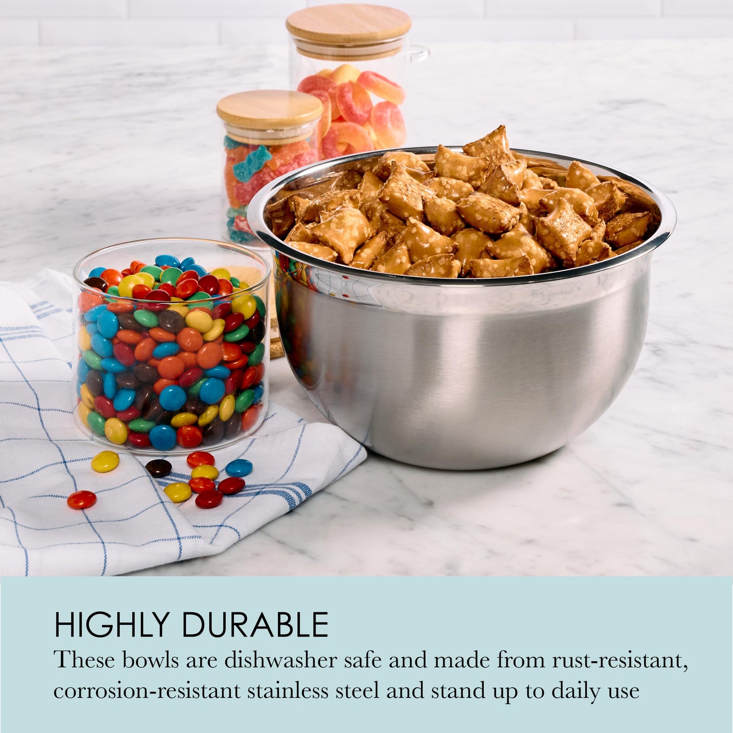 Chicago Metallic Stainless Steel Bowls, Versatile Nesting Mixing Bowls for Every Kitchen Task, Set of 3