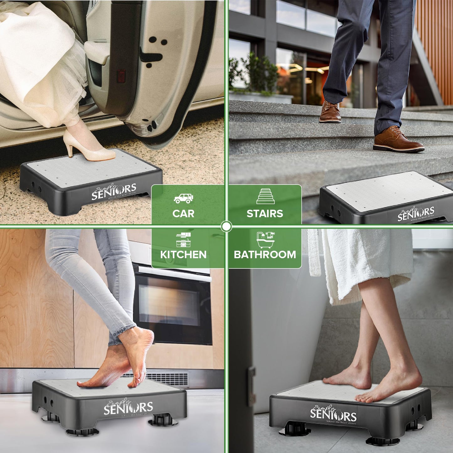 Small Step Stools for Adults - Grey Small Mobility Aid for Seniors - Portable Heavy Duty Plastic Stepping Platform & Bed Steps for High Beds for Adults - Assist Device Kitchen Bathroom Toilet - Kids