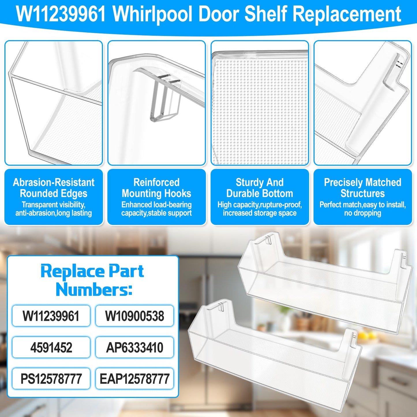 [2 PACK]UPGRADED WRS315SDHZ08 WRS325SDHZ08 WRS315SDHM01 WRS321SDHZ00 WRS321SDHZ08 Refrigerator Door Shelf Bin Compatible with W11239961 Whirlpool Refrigerator Door Shelf Part W10900538 Fridge Door Bin