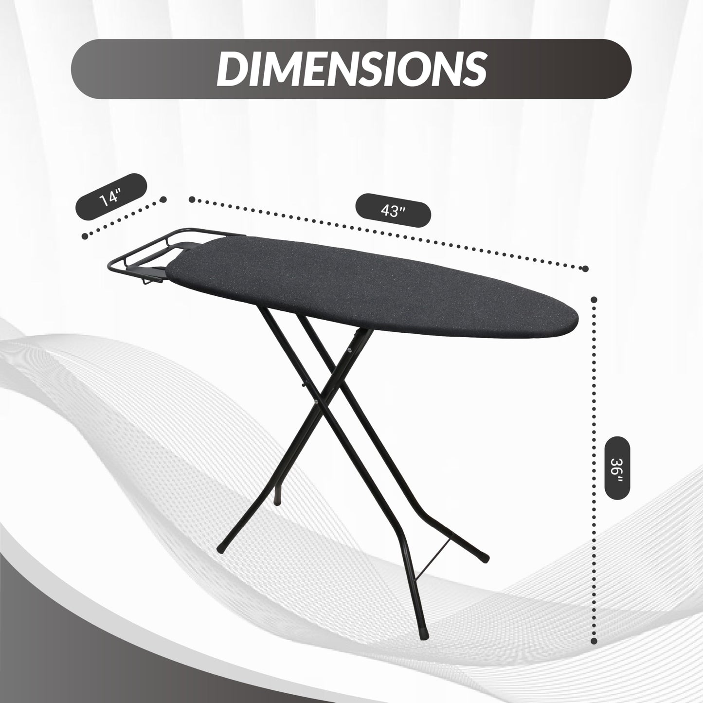 ZOES HOMEWARE 2026 Enhanced Ironing Board, Folding Iron Board with Retractable Iron Rest& Hook, 7-Level Height Adjustable Ironing Table with Thermo-Reflective Surface &10mm Thicken Pad, 43"x14"x36"