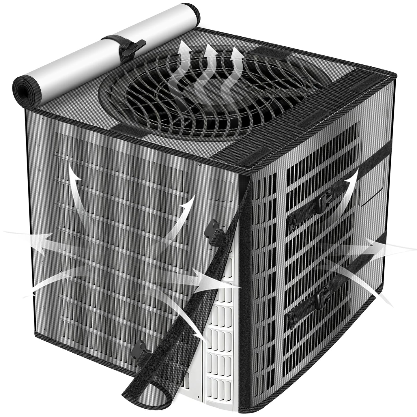 2 in 1 Air Conditioner Covers for Outside, 36"W x 36"D x 39"H Breathable Mesh AC Covers for Outside, Air Conditioner Cover with Waterproof Top AC Cover for Outside Unit for All Seasons, Black